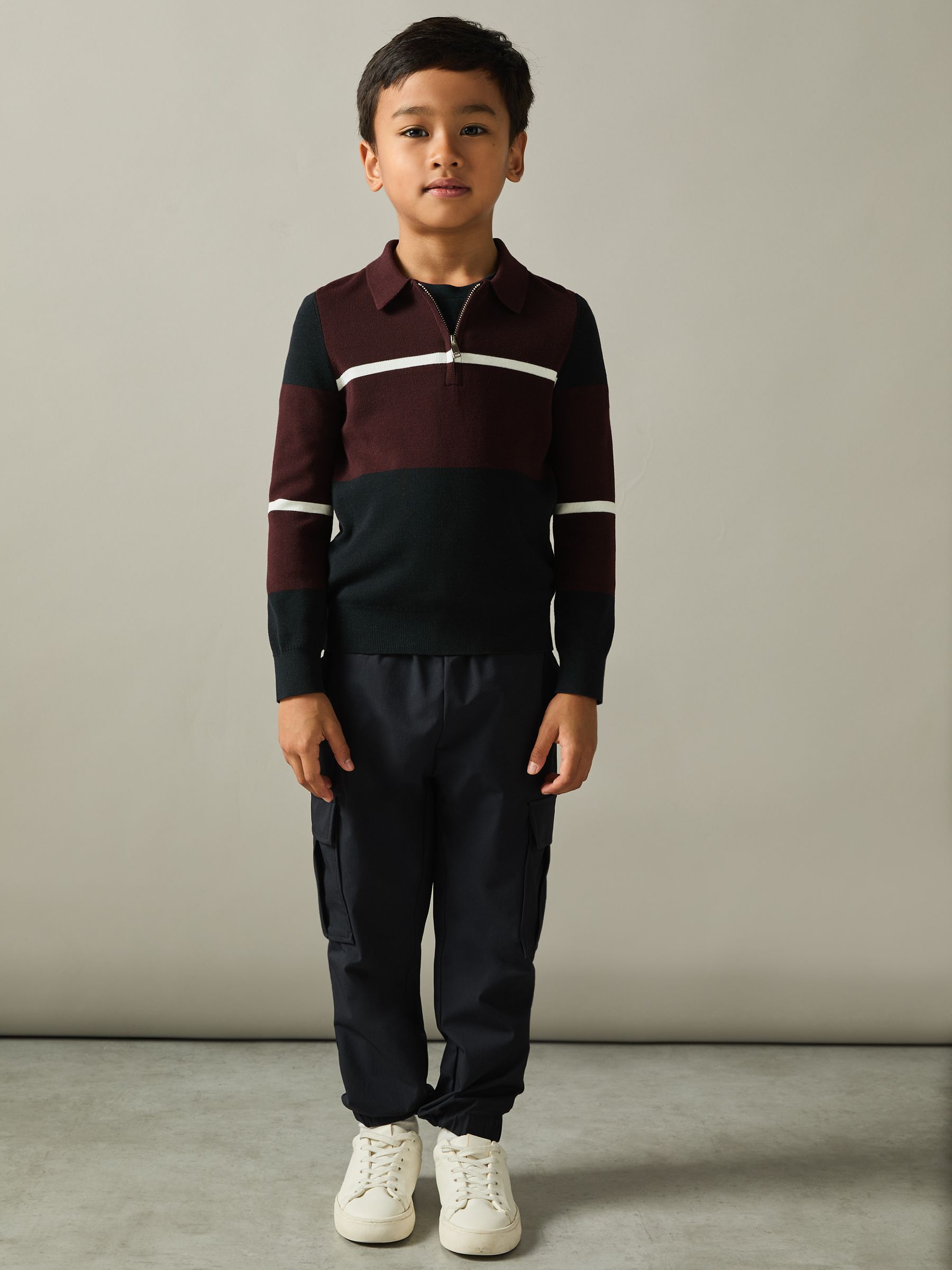 9-13 yrs Colour-Block Half-Zip Polo Shirt in Navy/Bordeaux/White