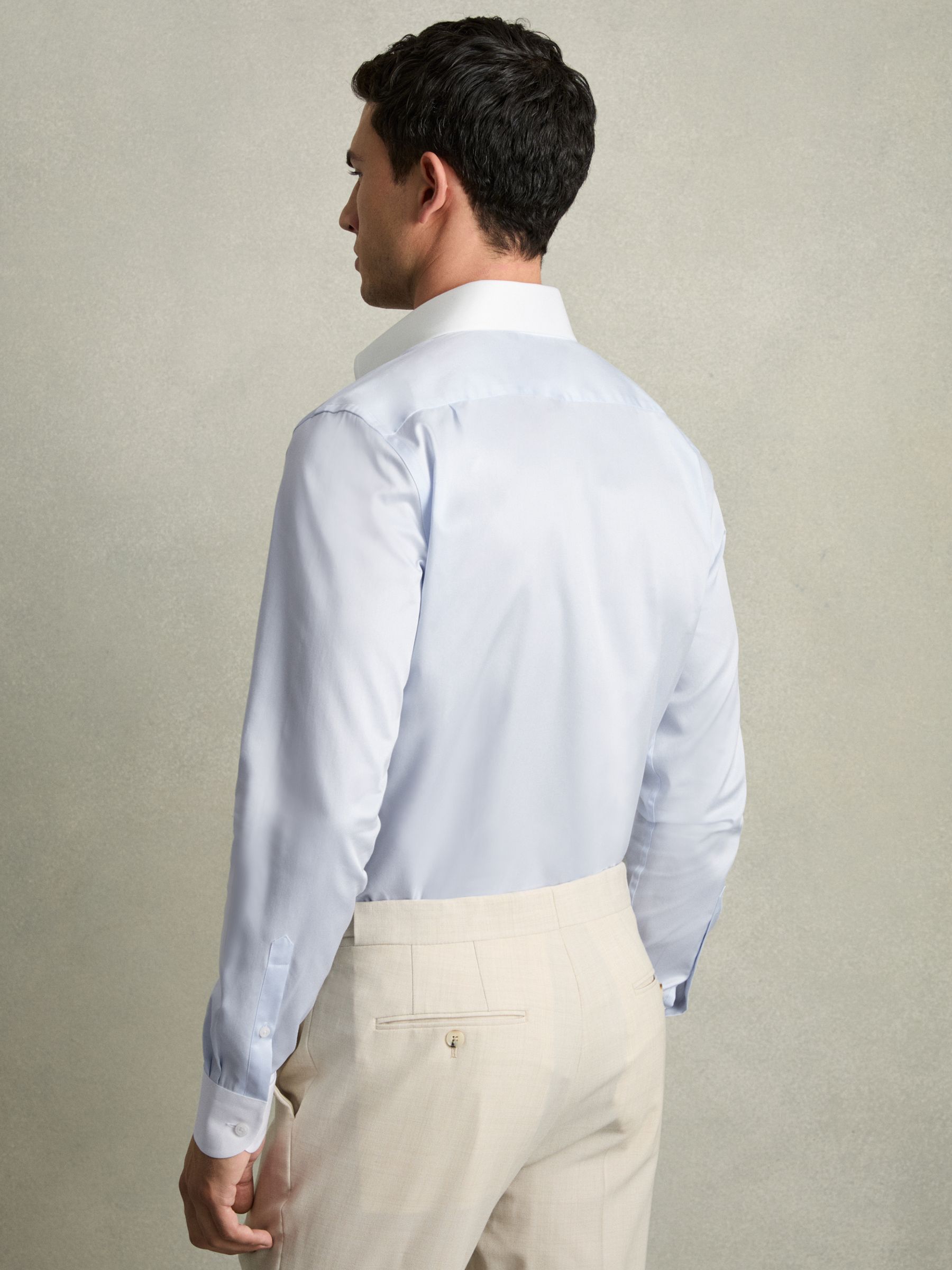 Regular-Fit Cotton Pin-Collar Shirt in Contrast S Blue