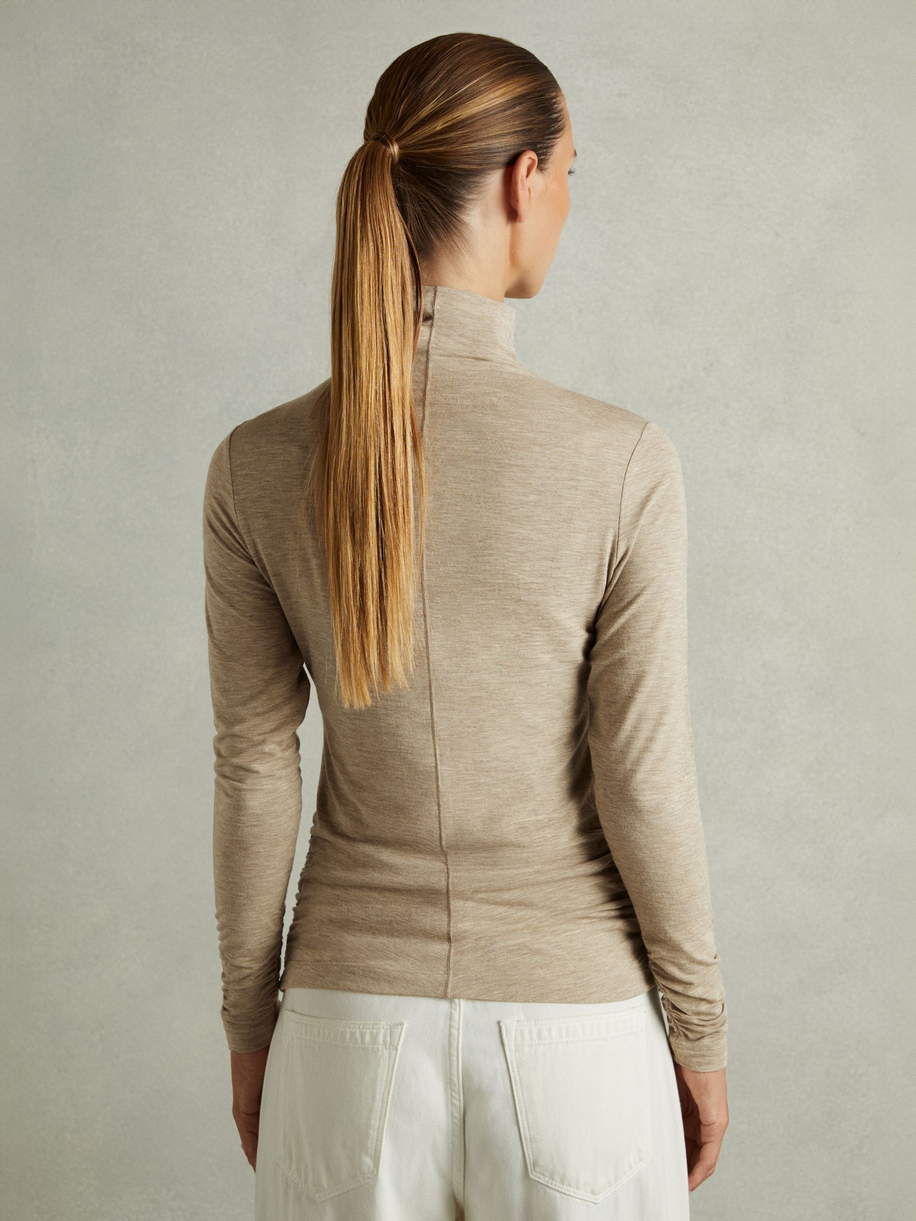 Ruched Jersey Top with Wool in Neutral