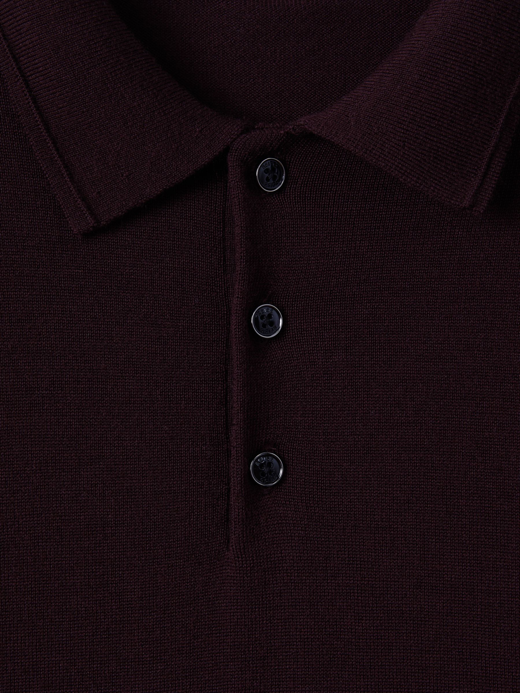 Merino Wool Long-Sleeve Polo Shirt in Dark Bordeaux