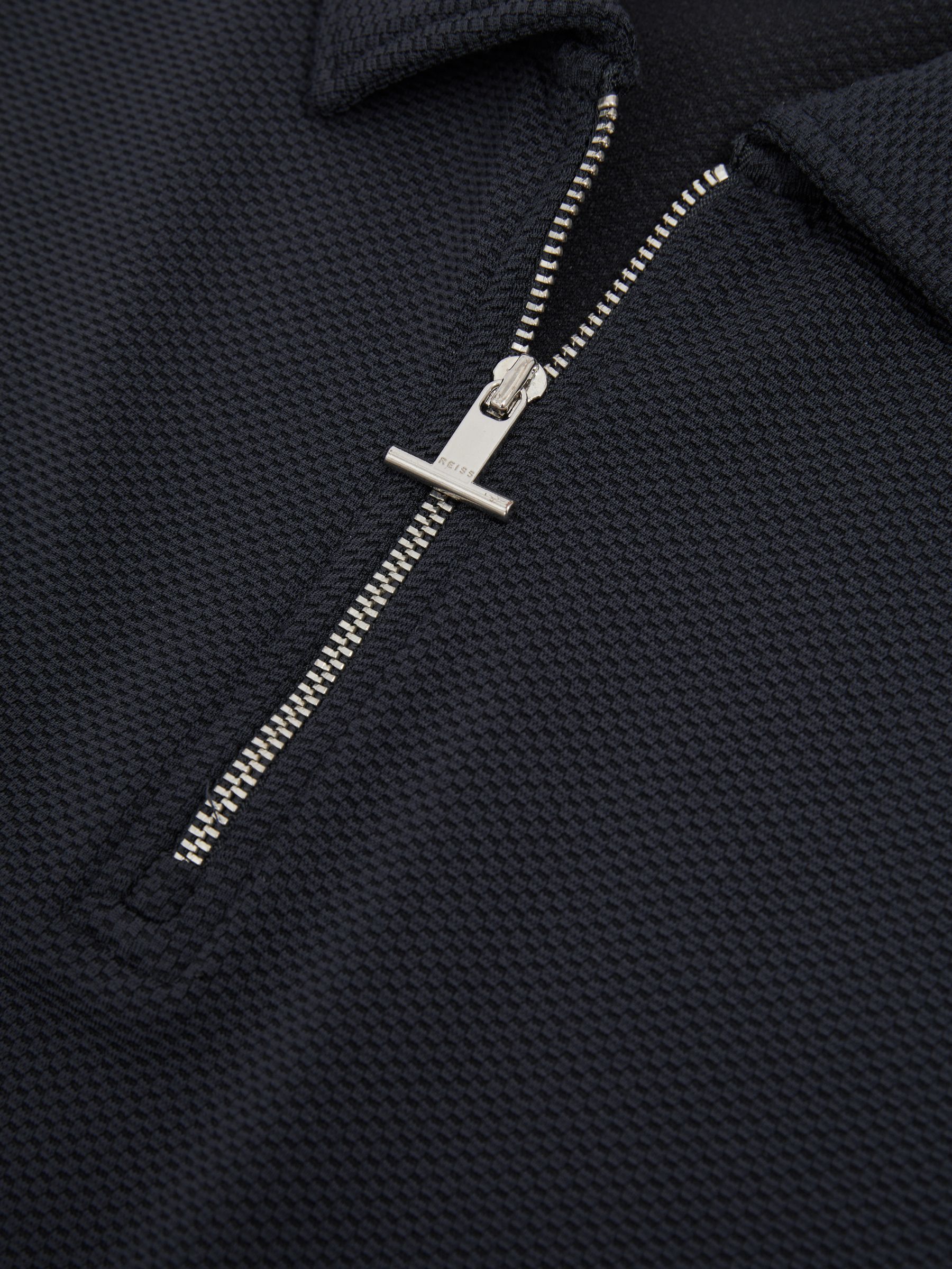 Textured Zip-Neck Polo Shirt in Navy