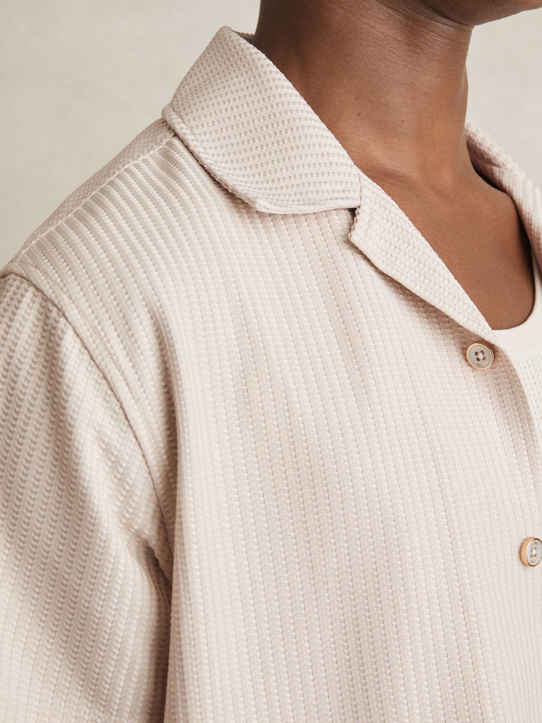Textured-Knit Cuban-Collar Shirt in Champagne