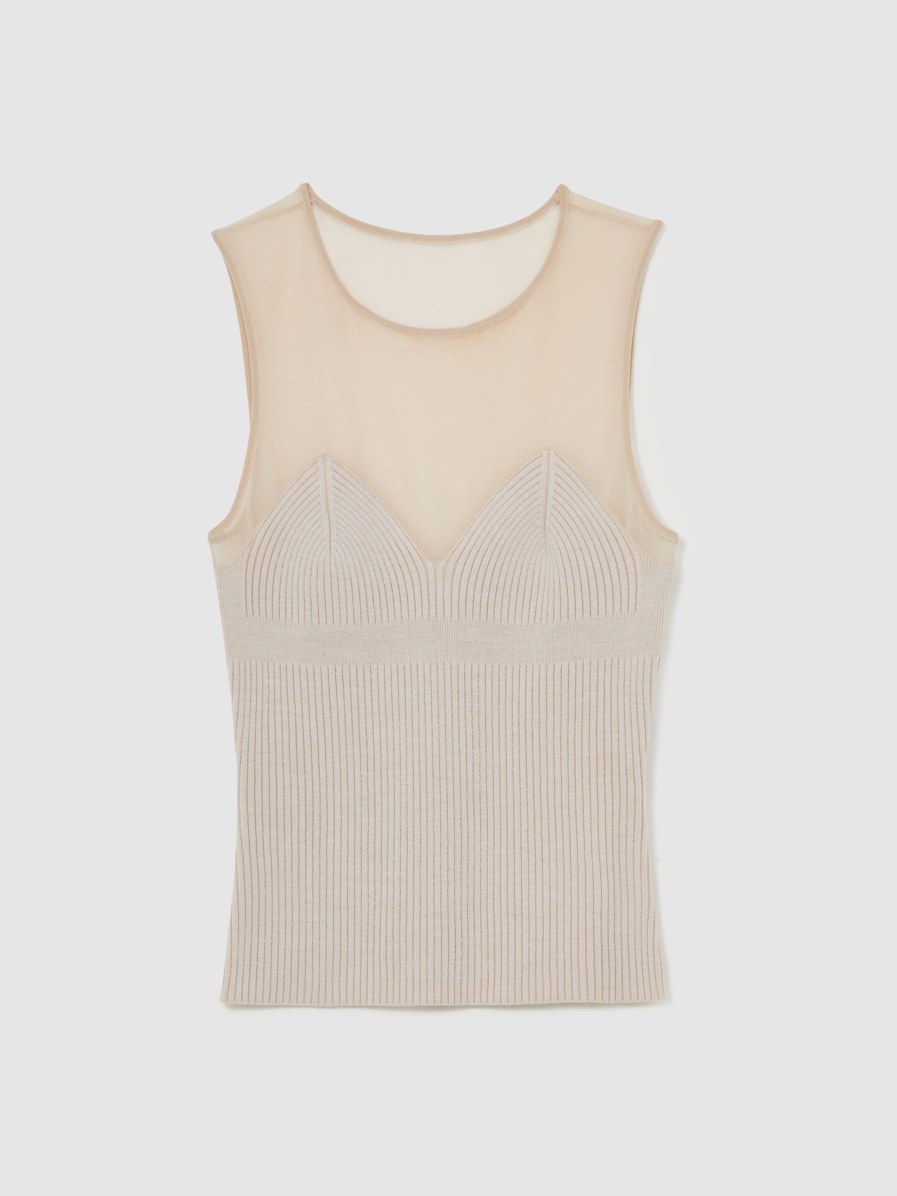 Mesh Rib-Knit Sweetheart Vest in Pink Neutral