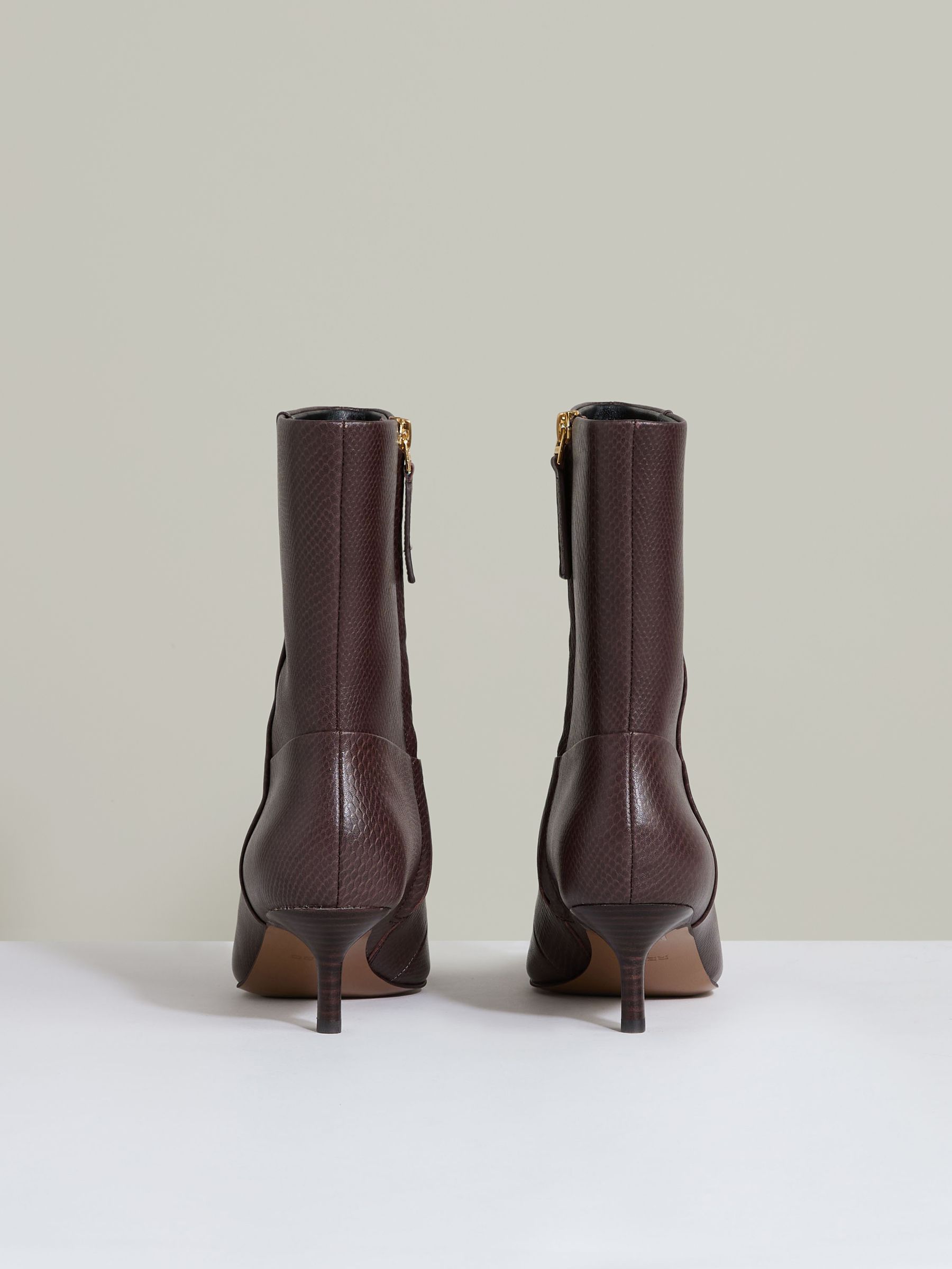 Leather Kitten-Heel Ankle Boots in Chocolate