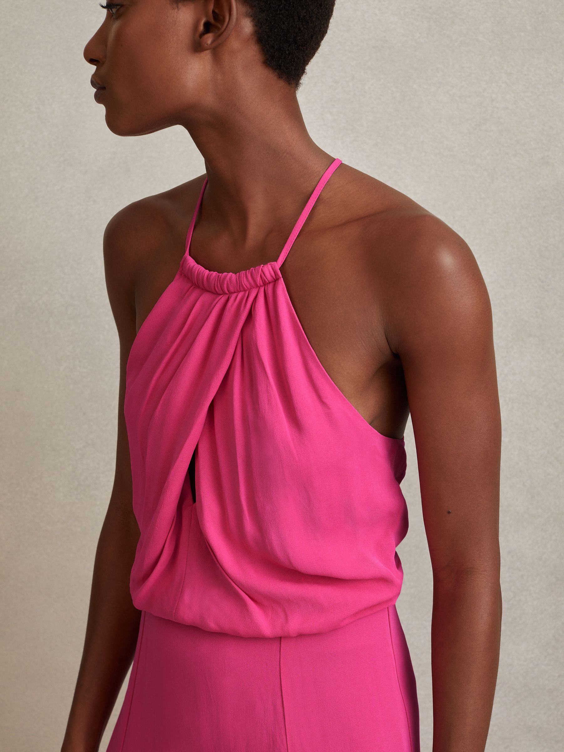 Drape Front Midi Dress in Pink