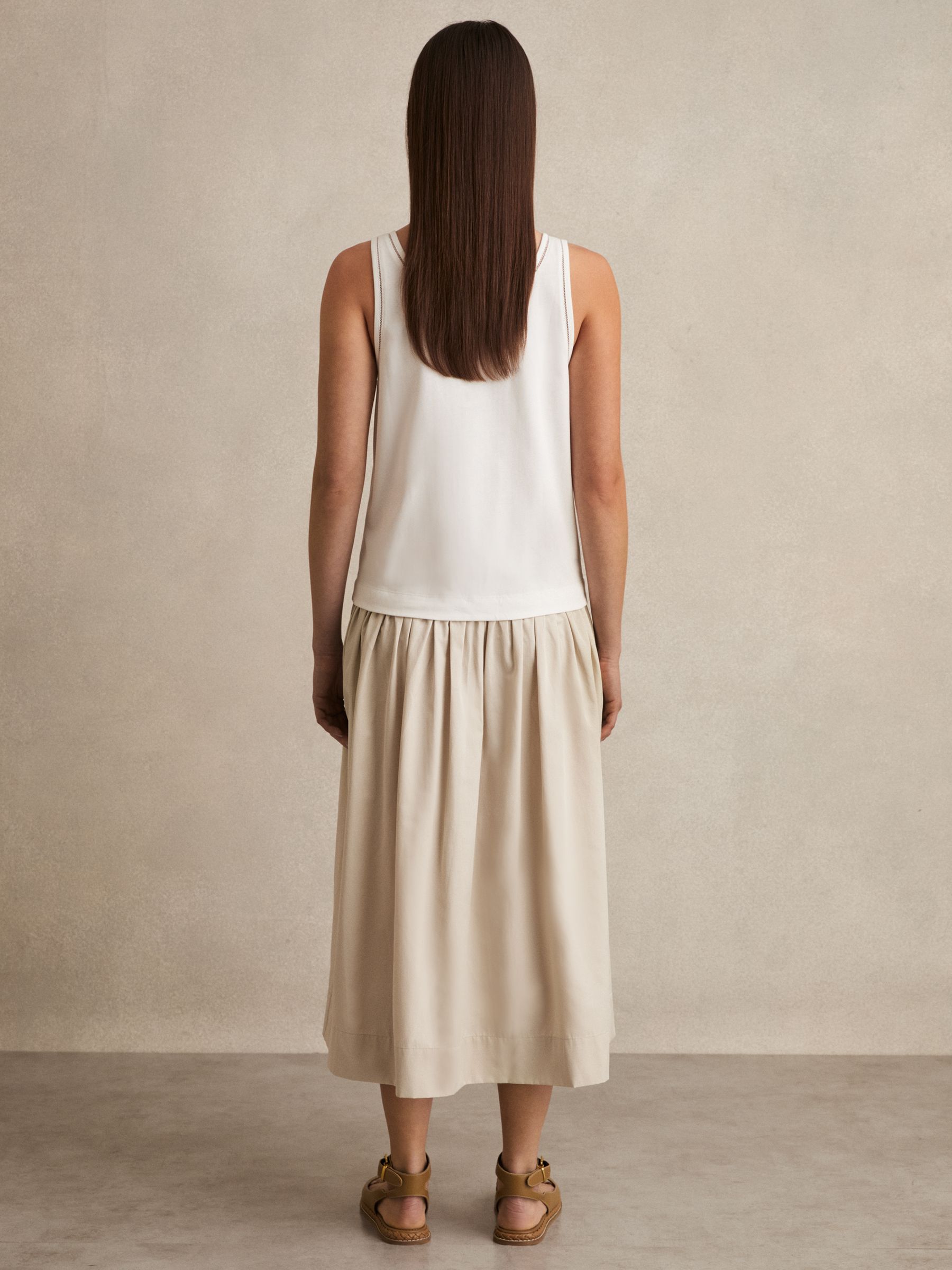Layered Sleeveless Midi Dress in Ivory/Neutral