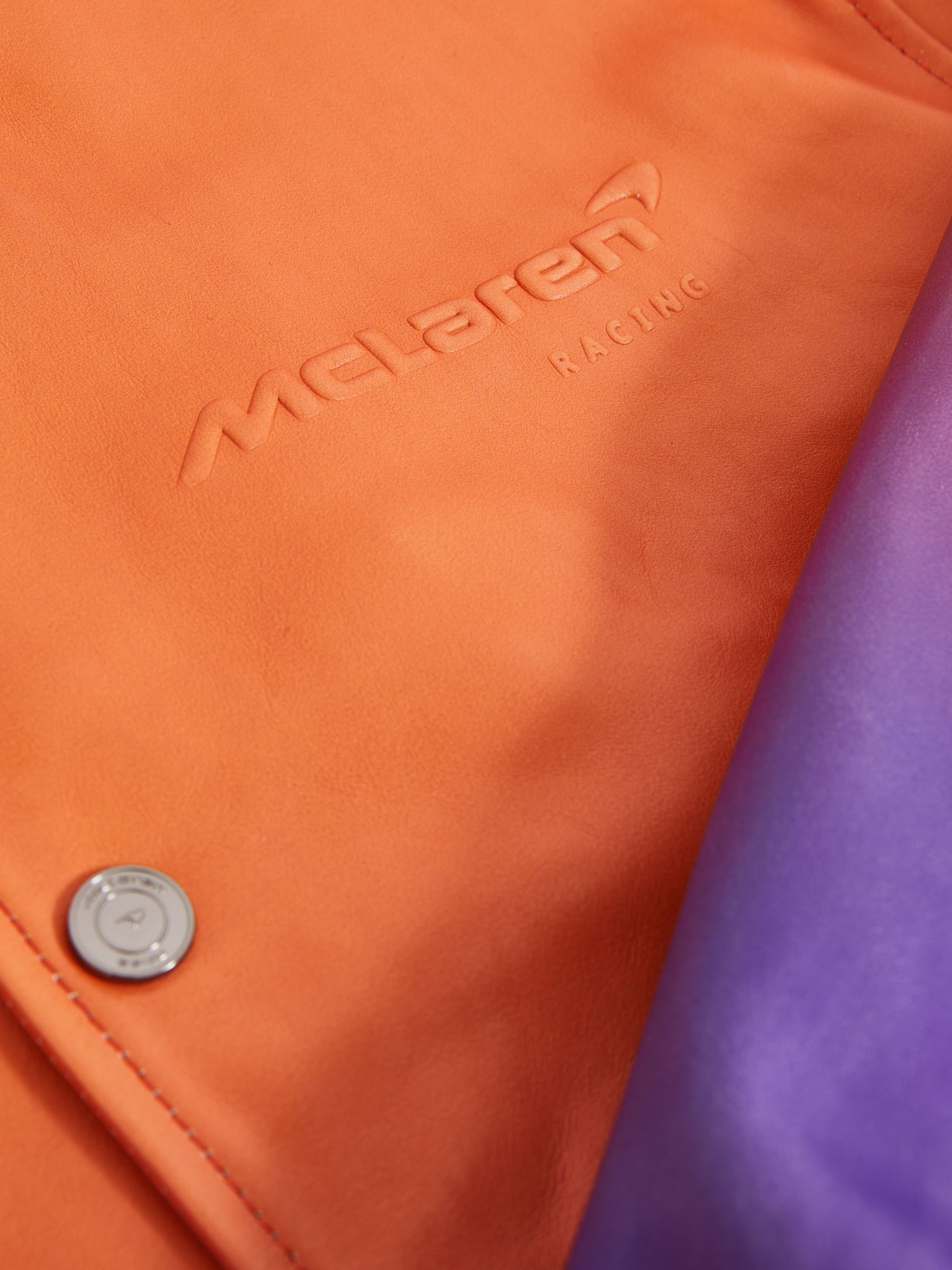 McLaren F1 Team Ombré Leather Jacket in Papaya Orange/Purple