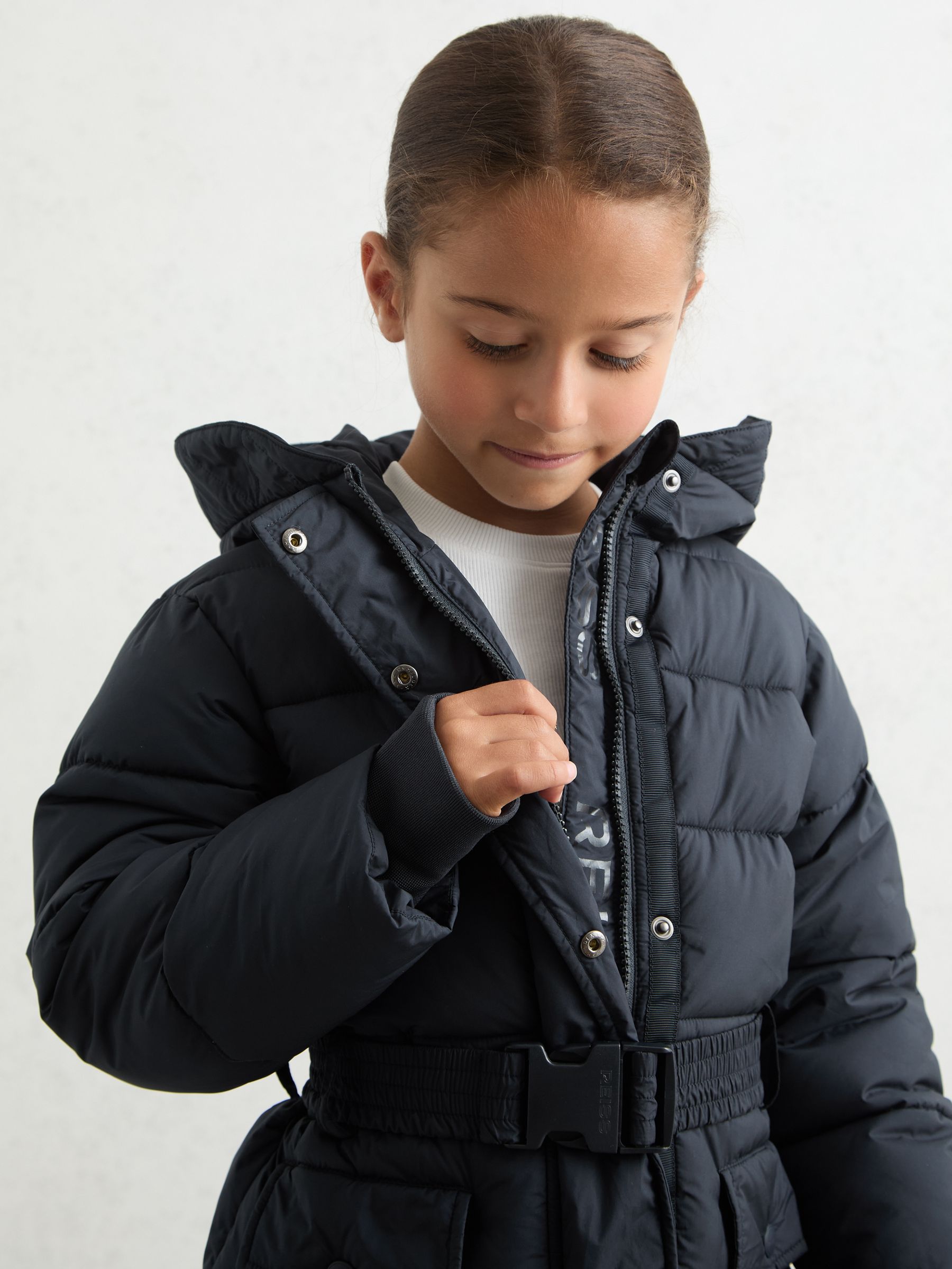 9-13 yrs Longline Hooded Puffer Coat in Navy