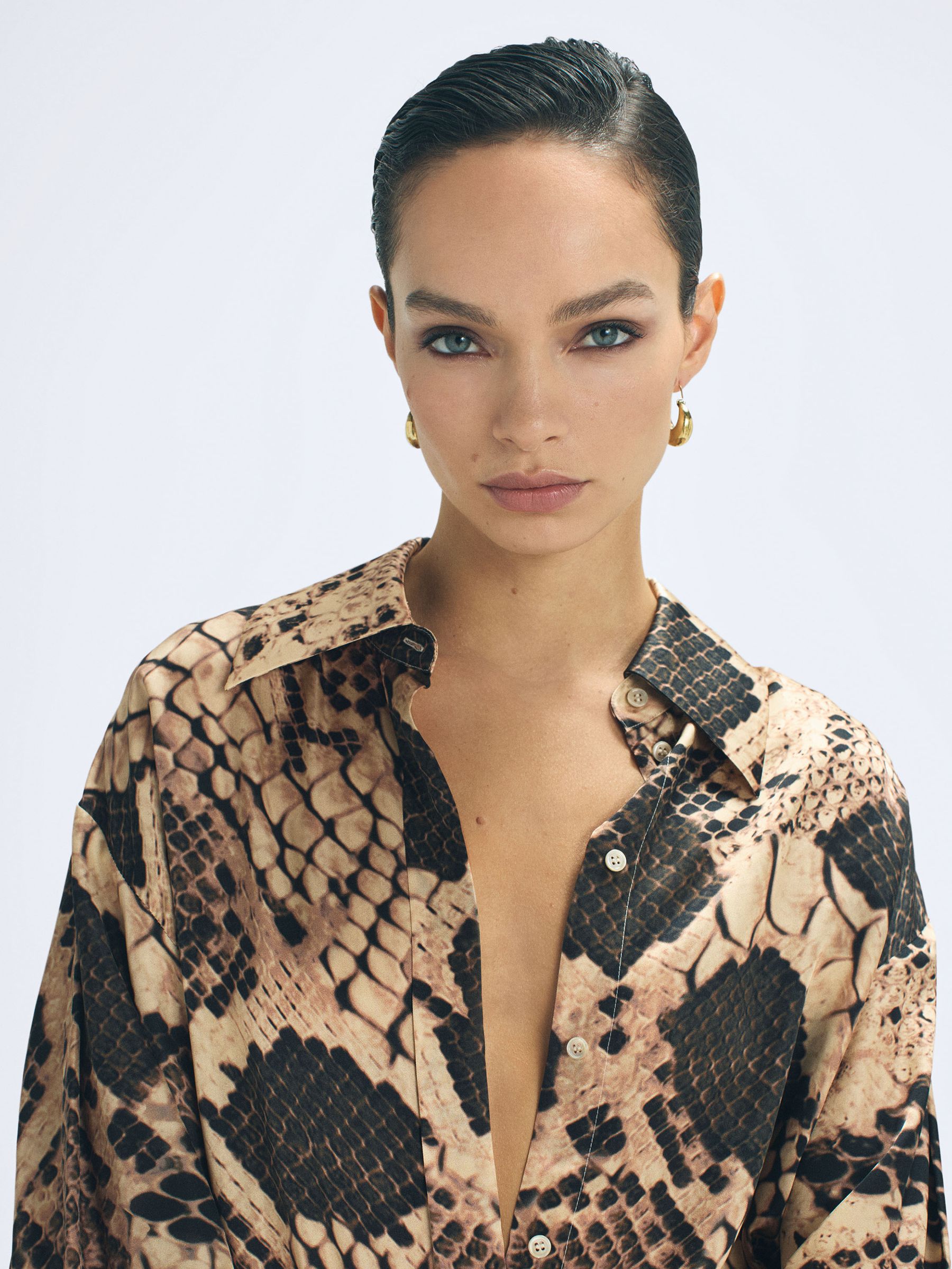 Silk Snake Print Drape Back Shirt in Snake