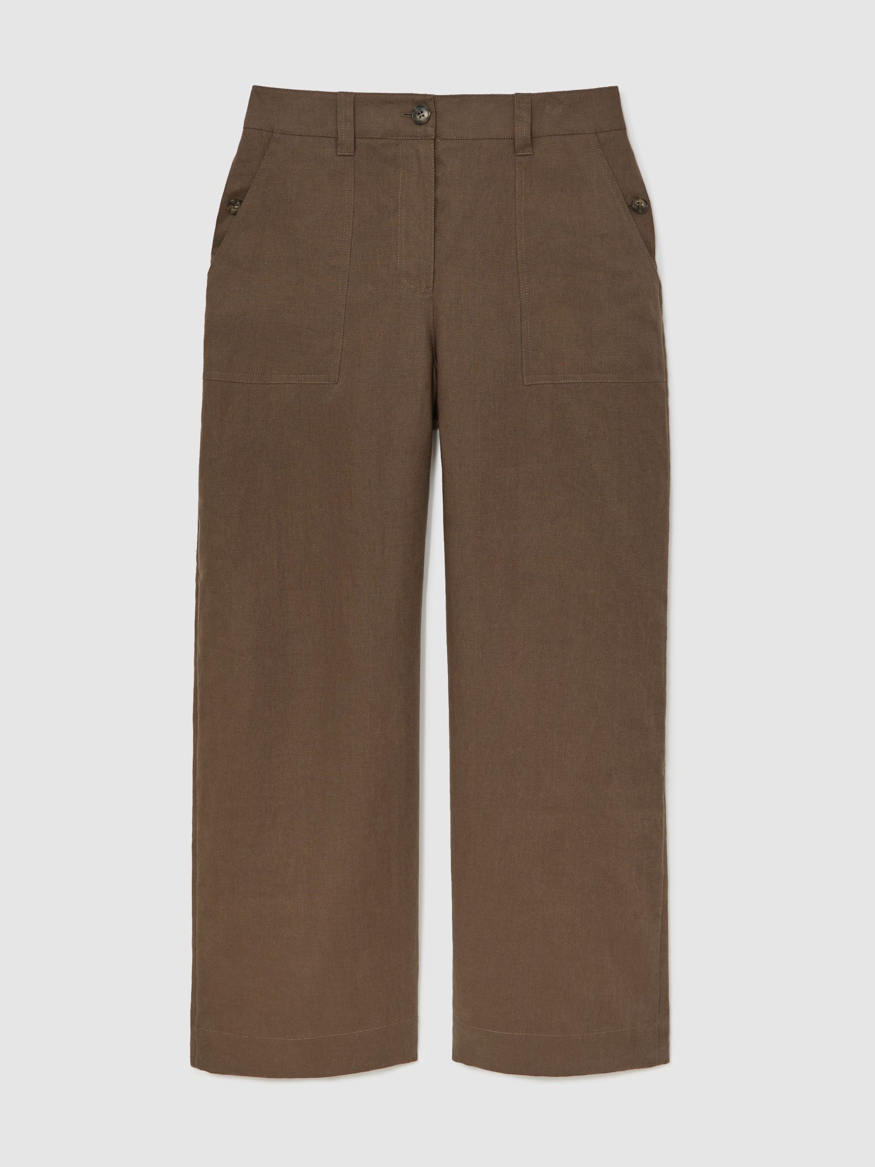 Petite Linen Wide Leg Trousers in Chocolate Brown