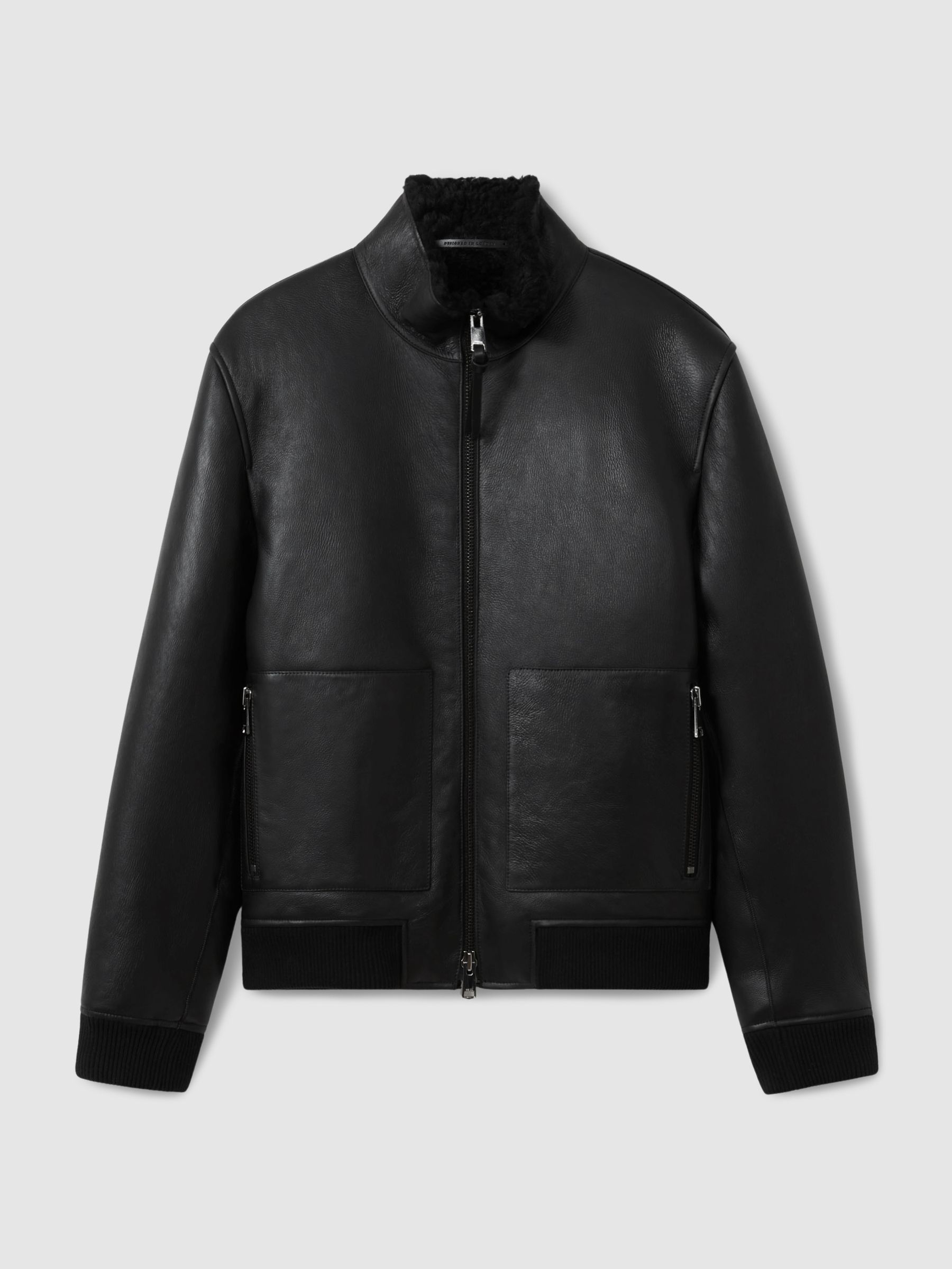 Shearling Lined Leather Jacket in Black