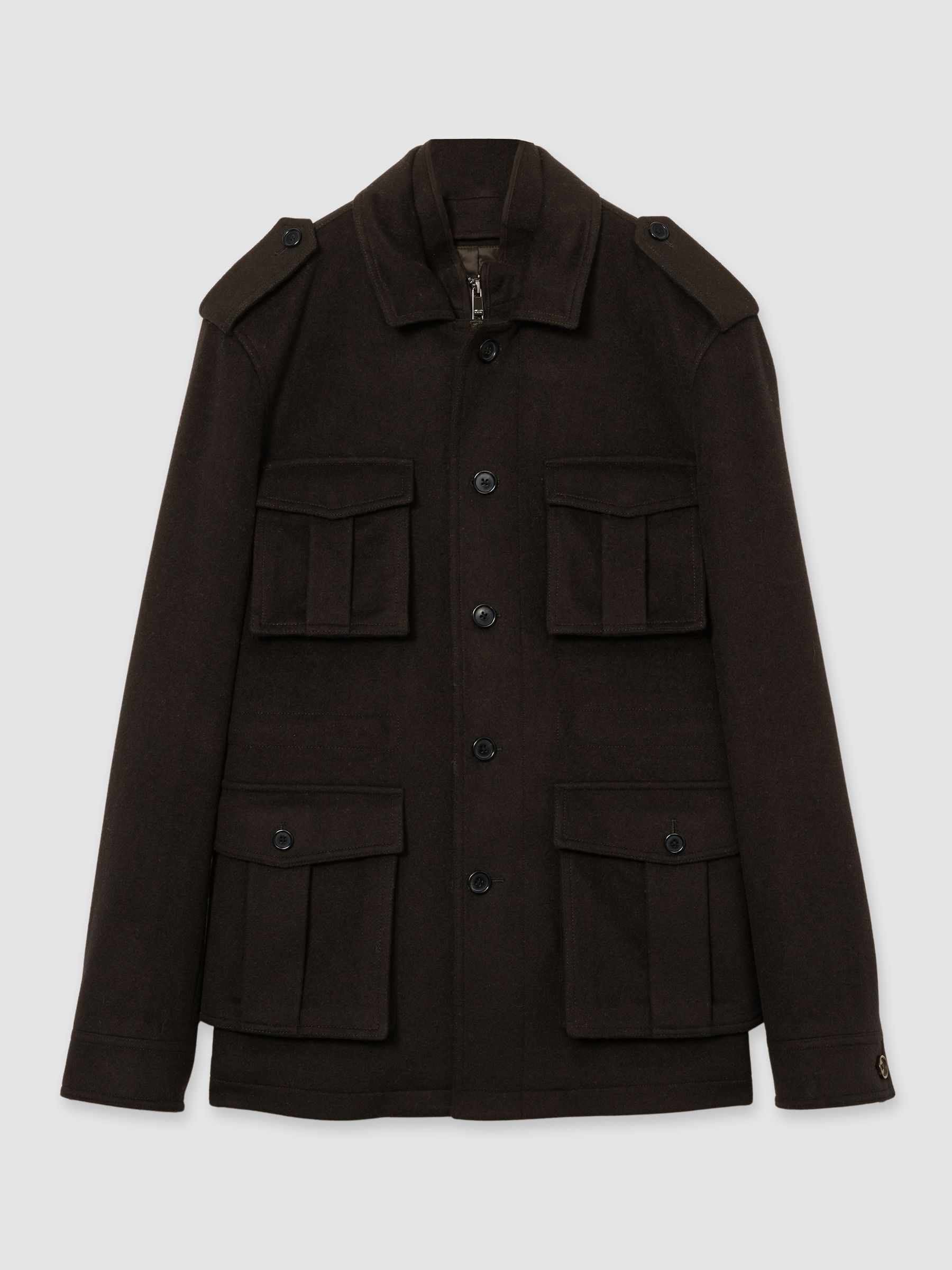 Atelier Felted-Cashmere Field Jacket in Chocolate Brown