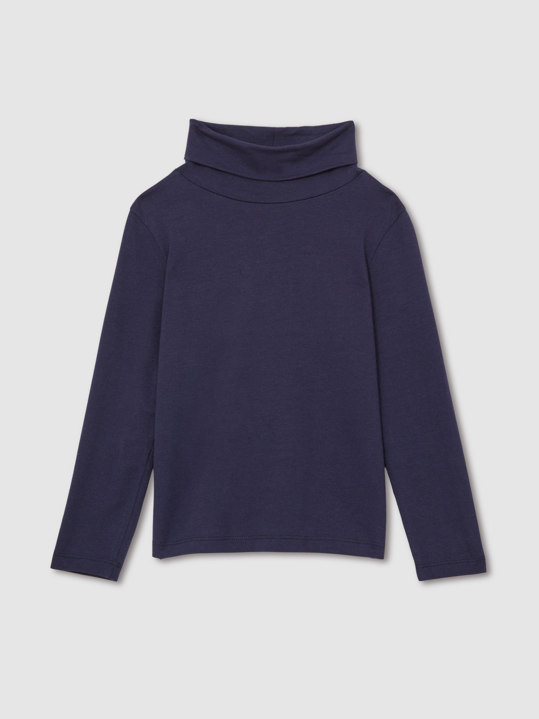 9-13 yrs Cotton-Jersey Roll-Neck Top with Stretch in Navy