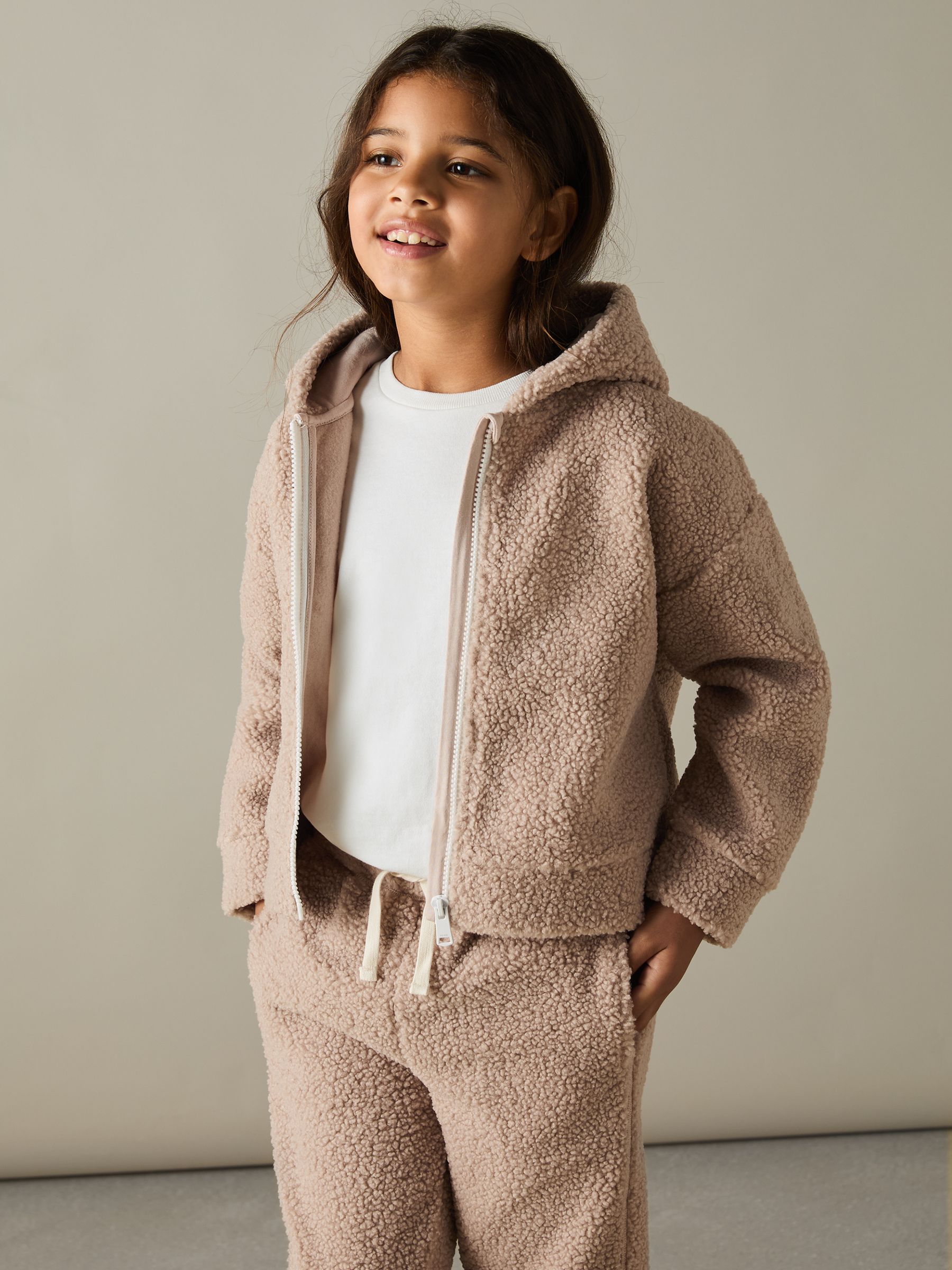 4-9 yrs Borg Zipped Hoodie and Joggers Set in Mink