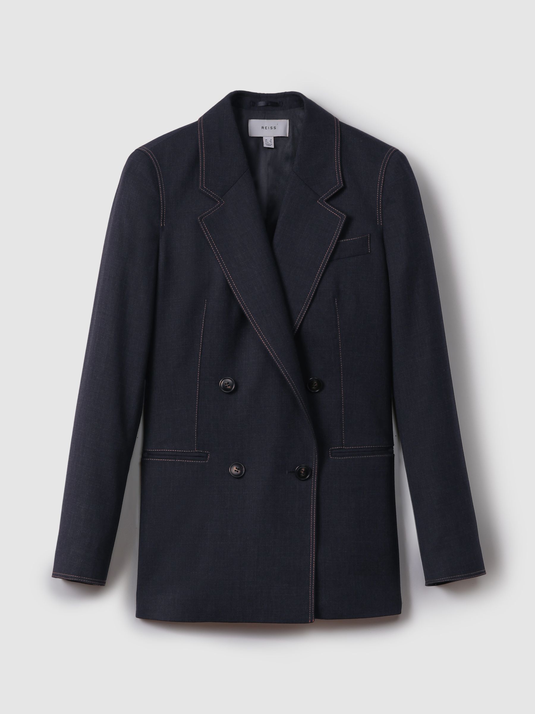 Wool Blend Denim Look Suit Blazer in Navy
