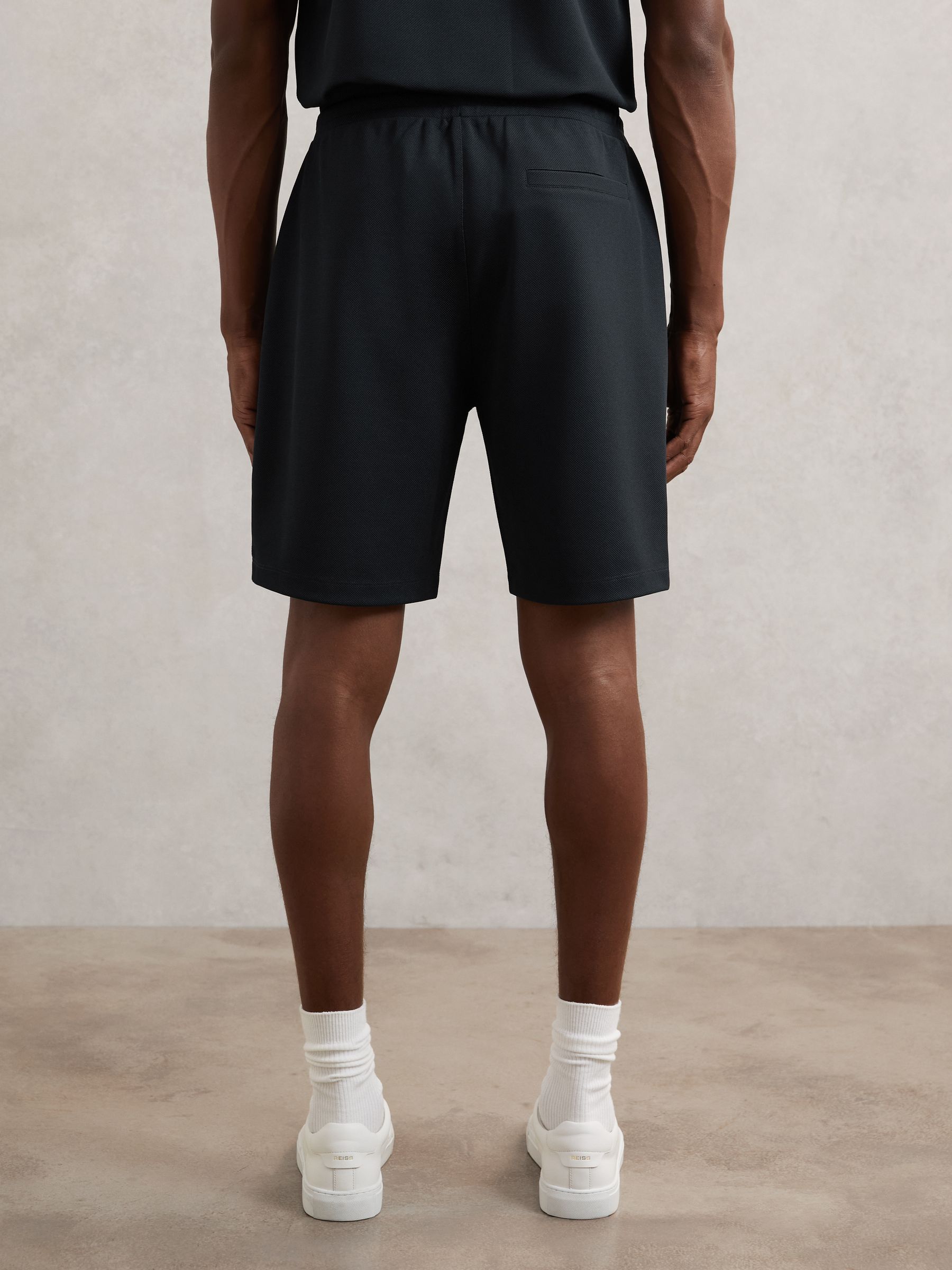 Textured Drawstring Shorts in Navy