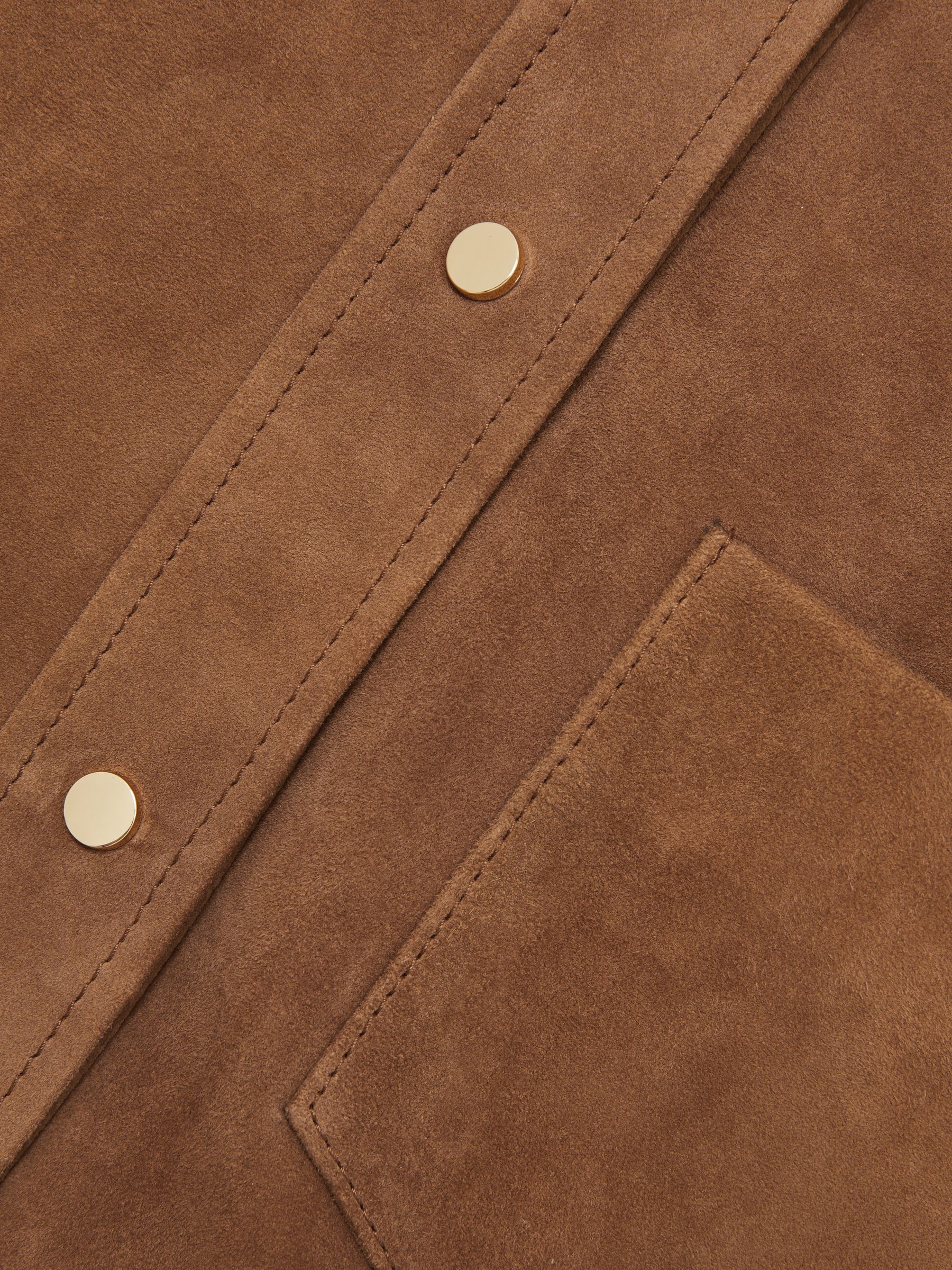 Suede Press-Stud Cropped Shirt in Tan