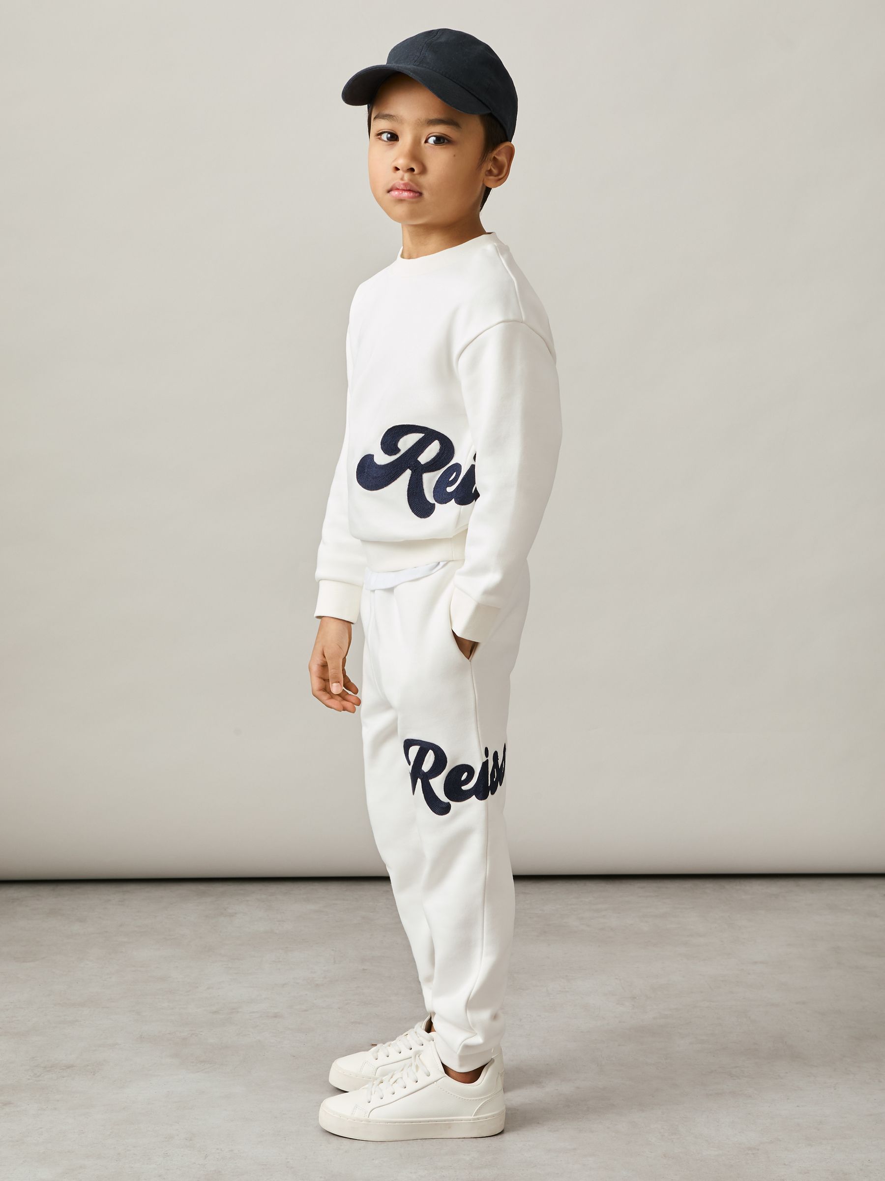 9-13 yrs Cotton-Blend Logo Script Joggers in White