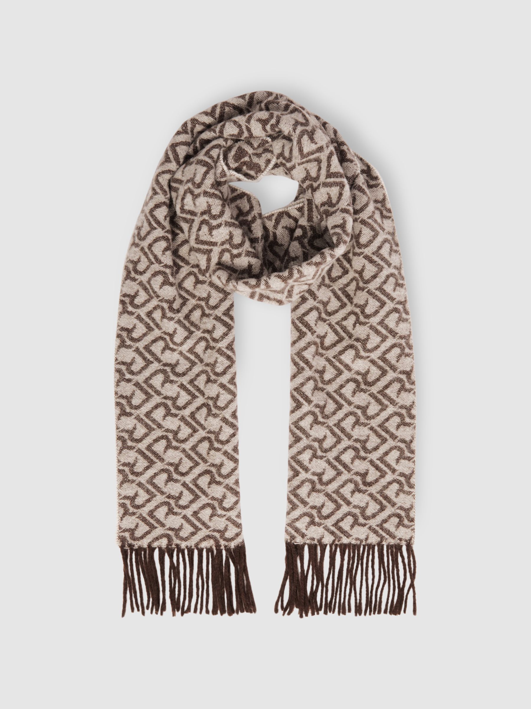 Logo-Jacquard Scarf With Wool in Dark Brown/ Off White