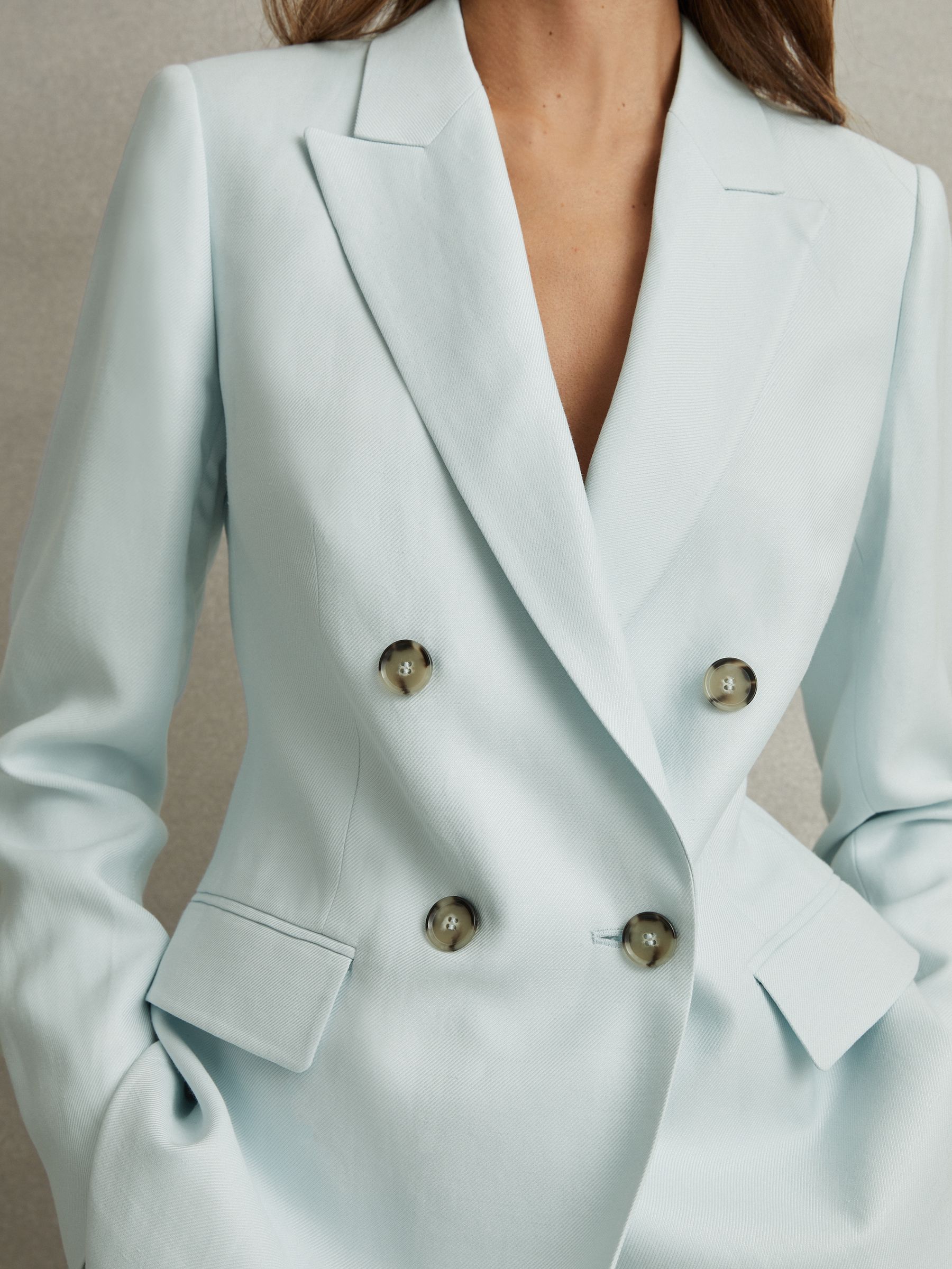 Viscose-Linen Double Breasted Suit Blazer in Blue