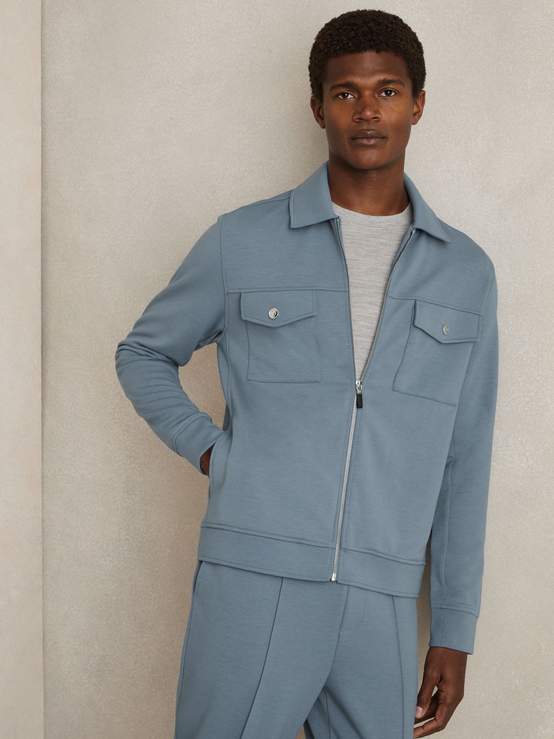 Interlock Jersey Zip-Through Jacket in Airforce Blue