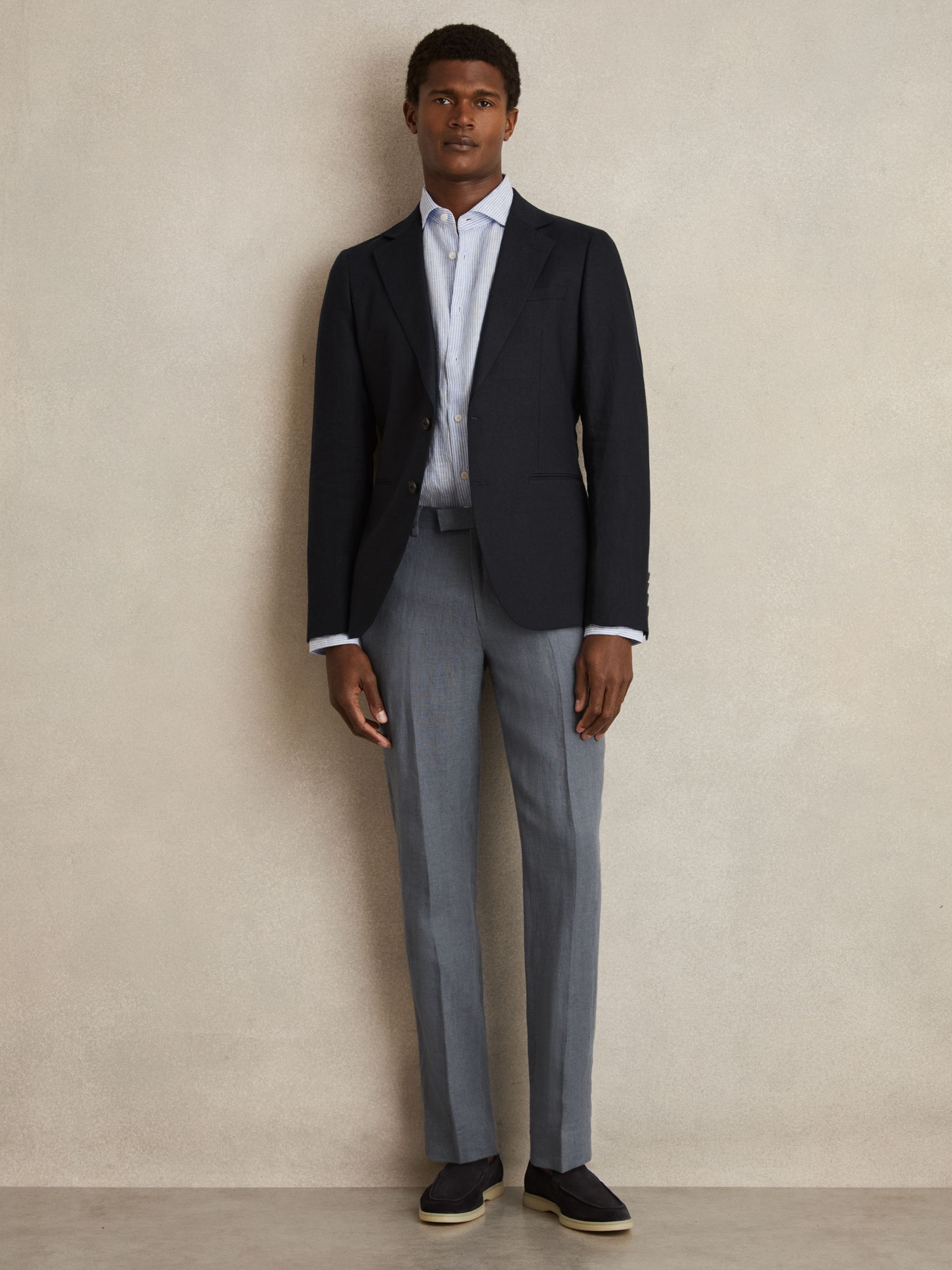 Linen Slim-Fit Suit Trousers in Airforce Blue