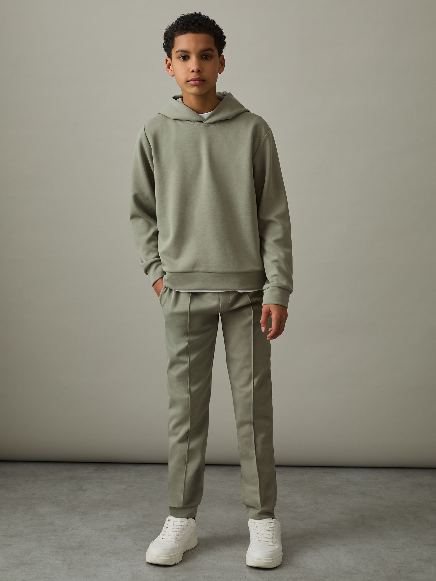9-13 yrs Interlock Jersey Hoodie in Soft Sage Green