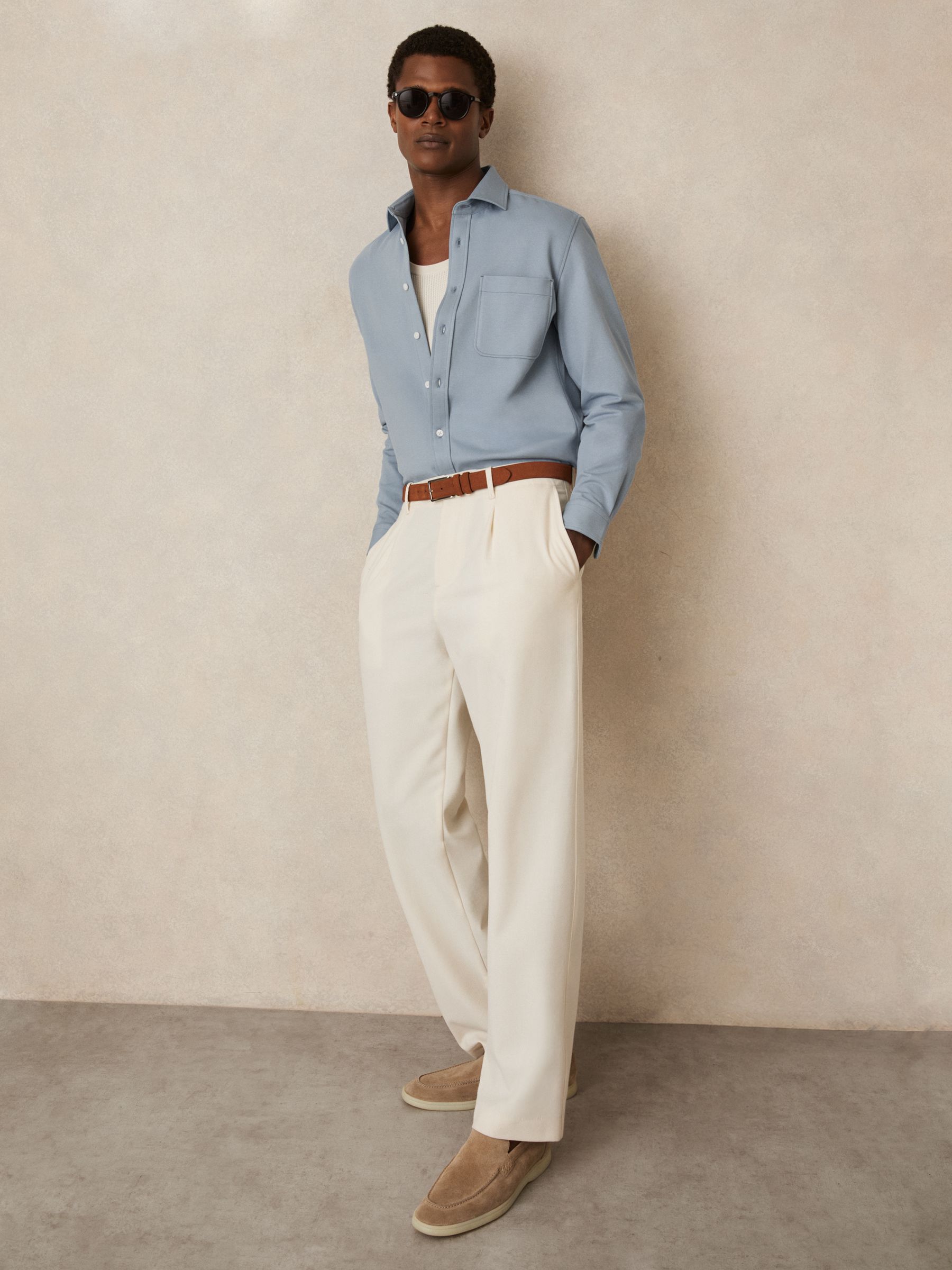 Cotton-Twill Cutaway-Collar Overshirt in Soft Blue