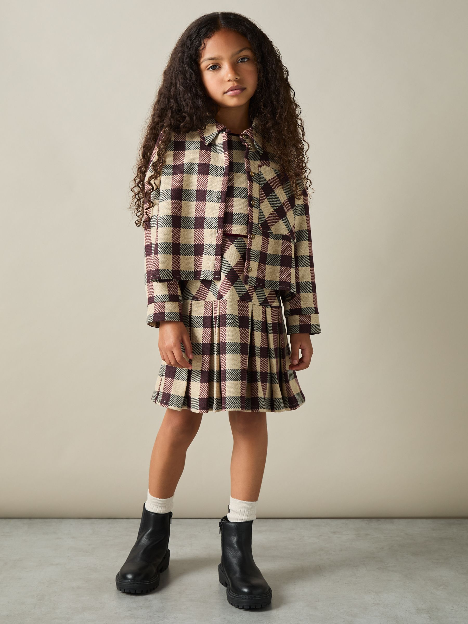 4-9 yrs Oversized Woven Check Shirt in Burgundy