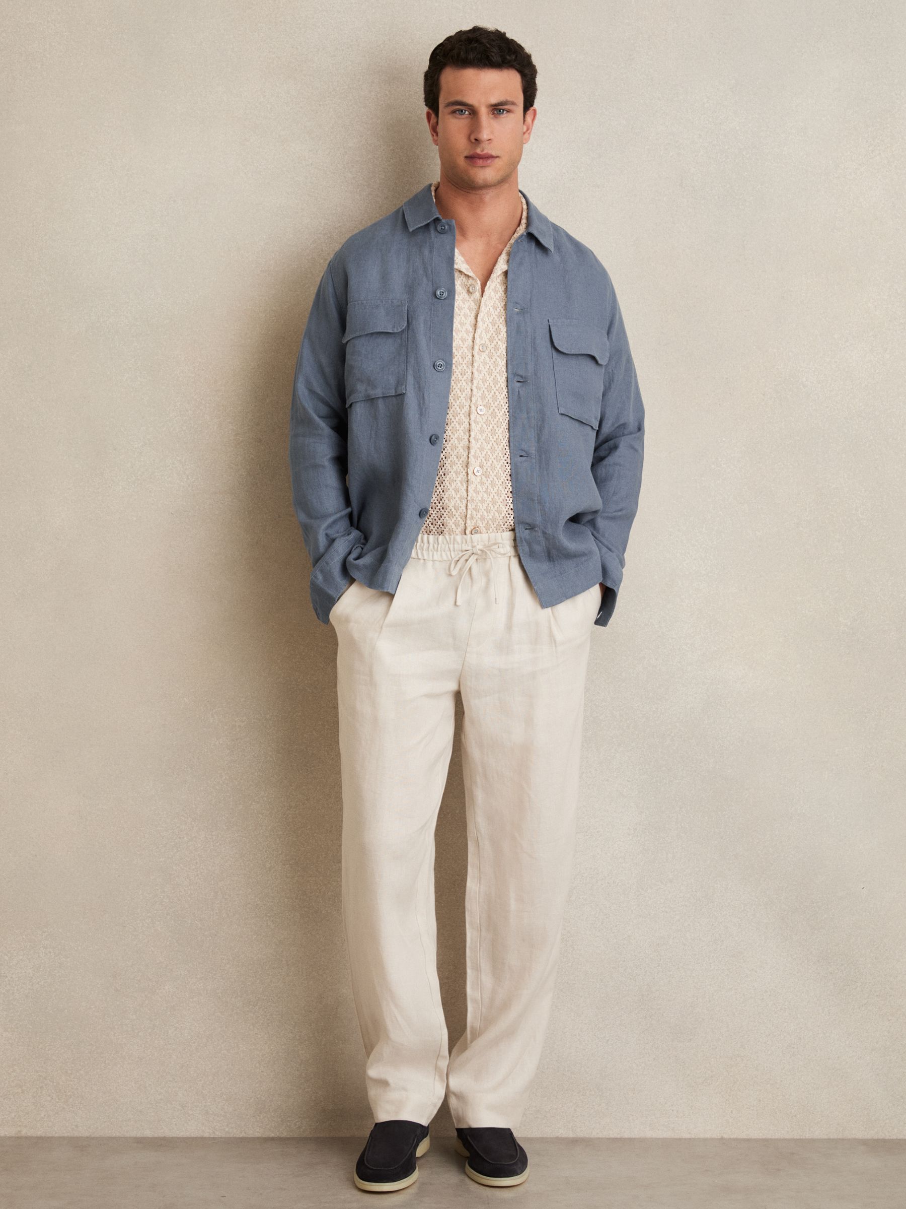 Linen Twin-Pocket Overshirt in Airforce Blue