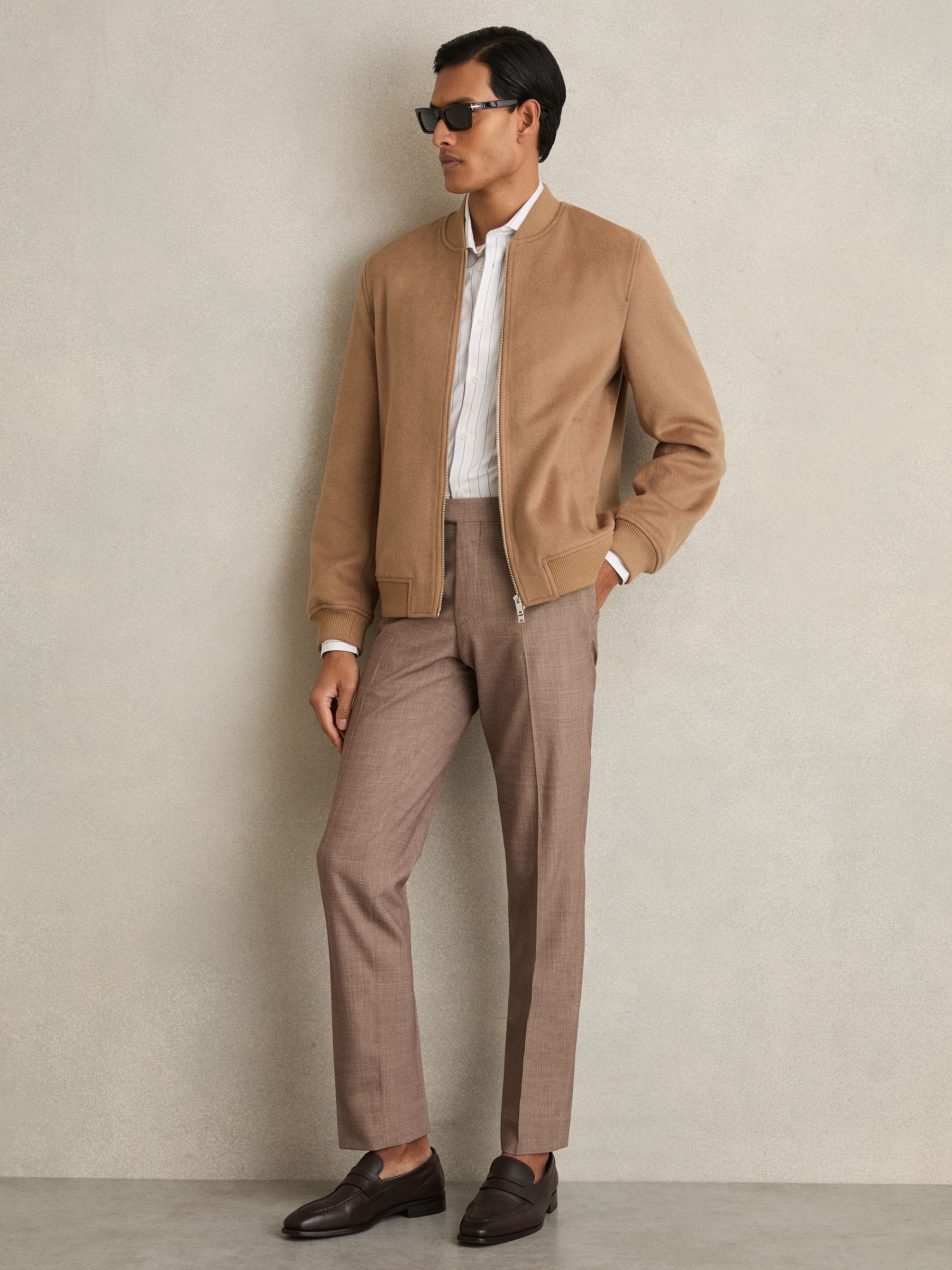 Brushed Wool-Blend Bomber Jacket in Camel