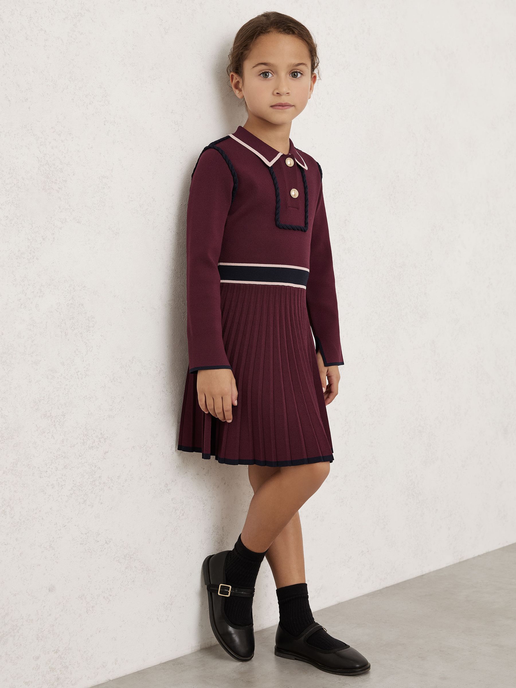 9-13 yrs Piped Knitted Skater Dress in Berry