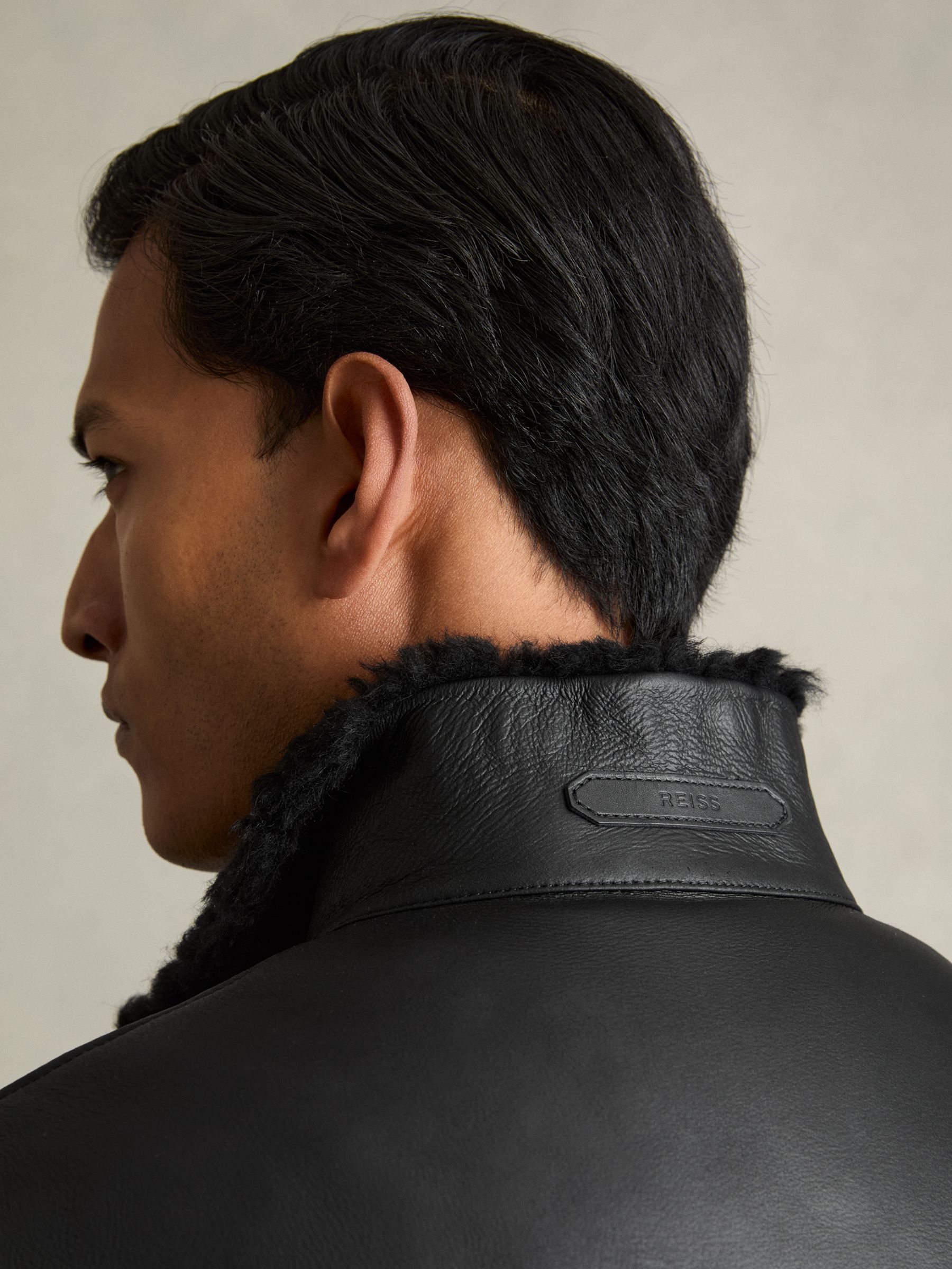 Shearling Lined Leather Jacket in Black