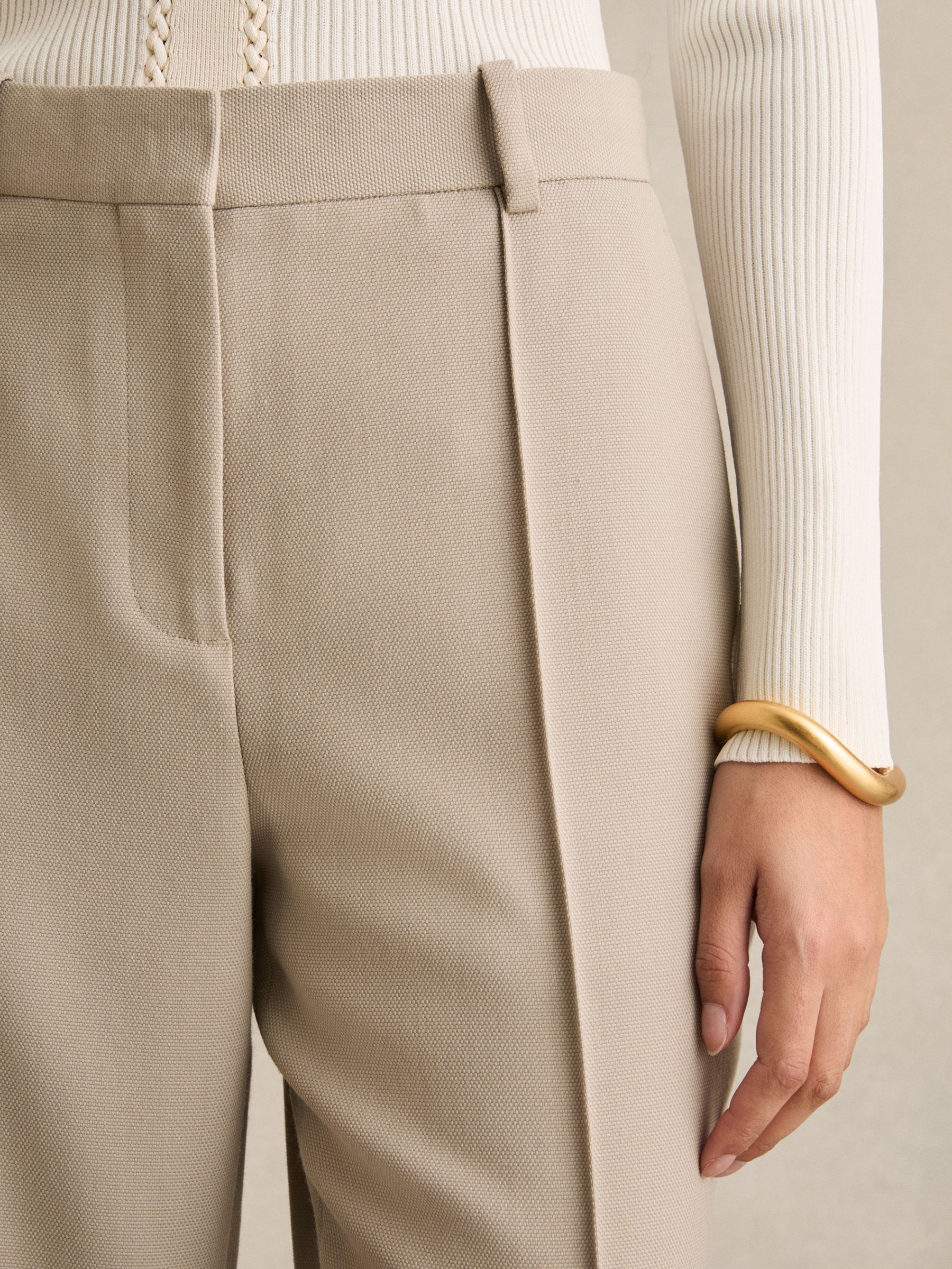 Straight-Leg Textured  Wool-Blend Suit Trousers in Neutral