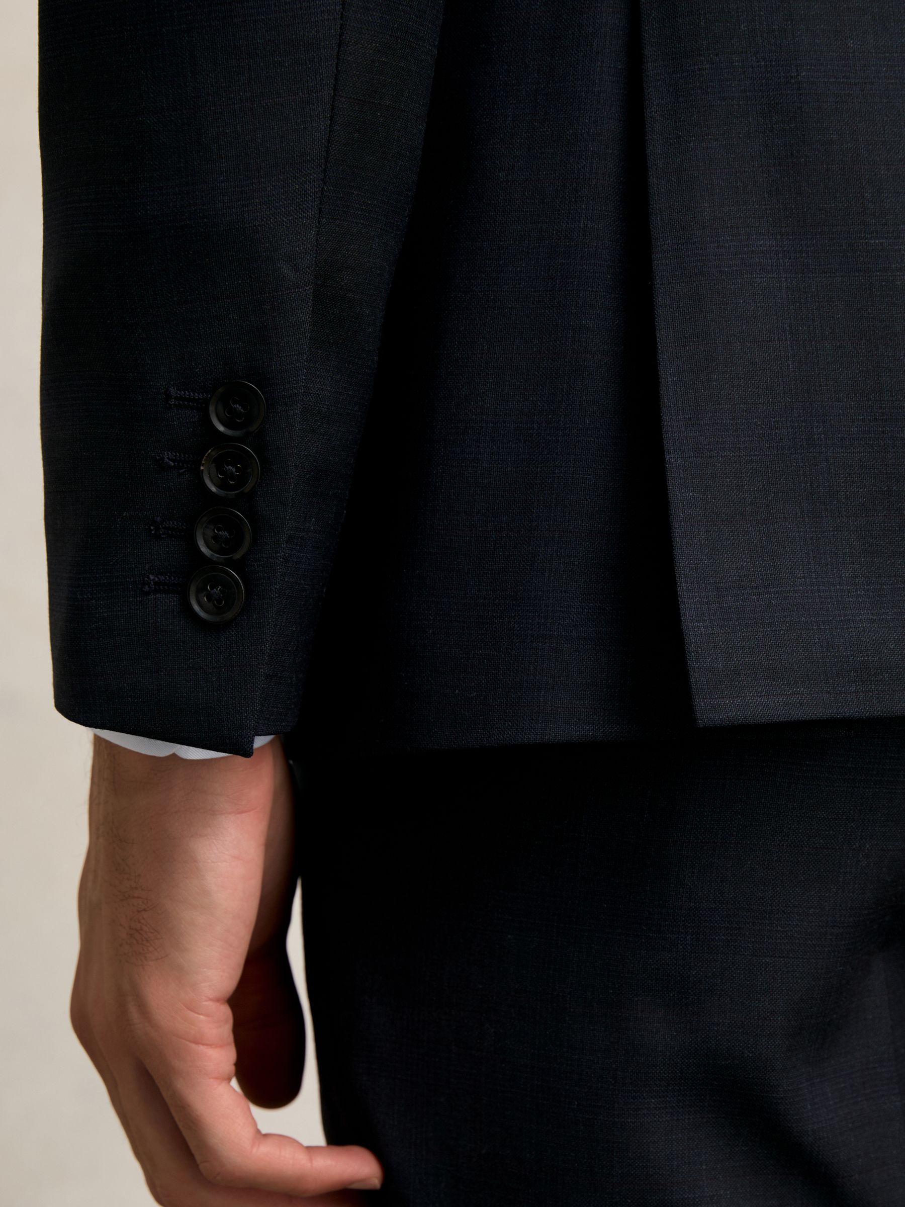 Slim-Fit Wool Single Breasted Check Suit Blazer in Navy