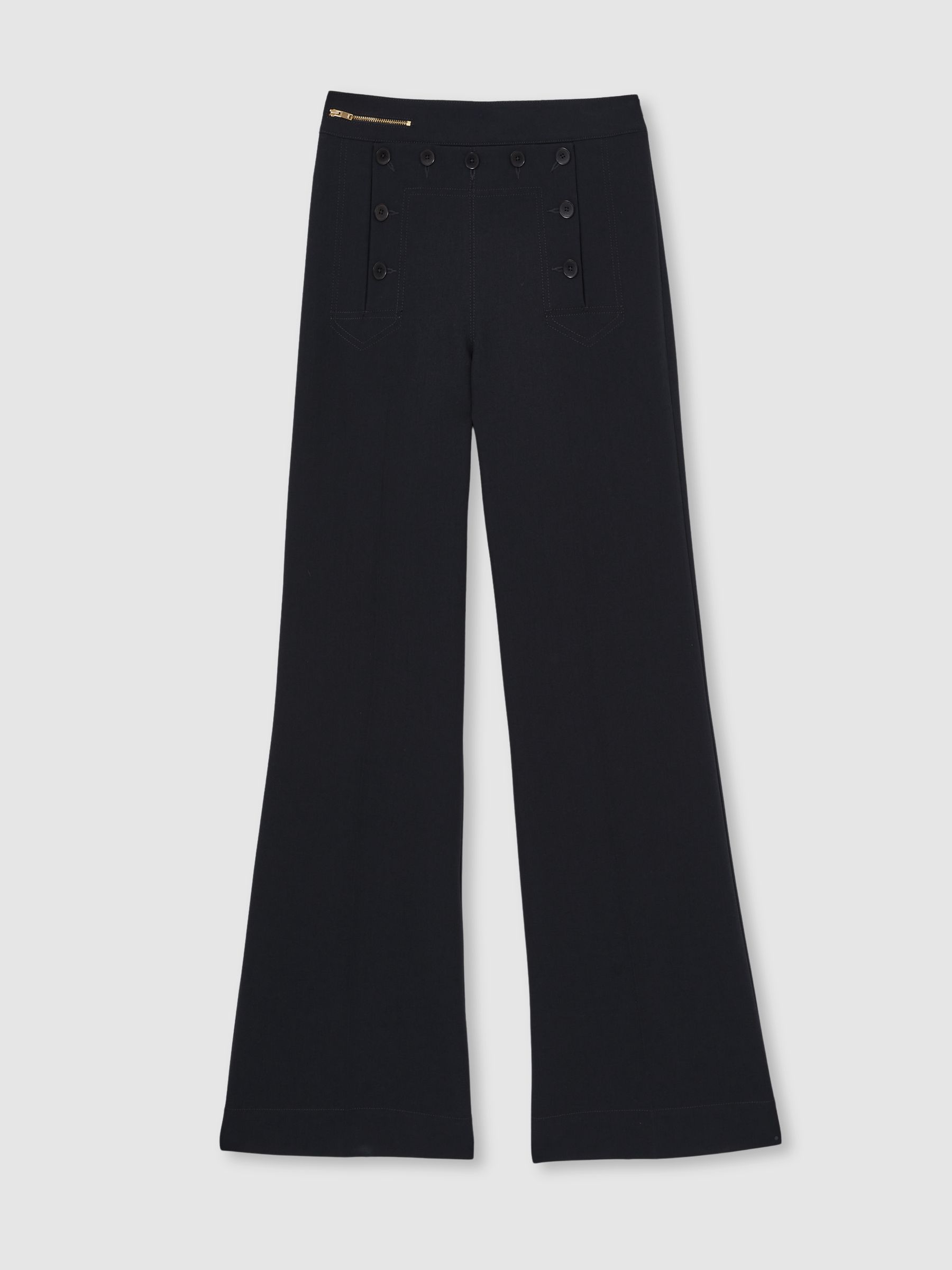 Button-Detail Wide-Leg Trousers in Navy