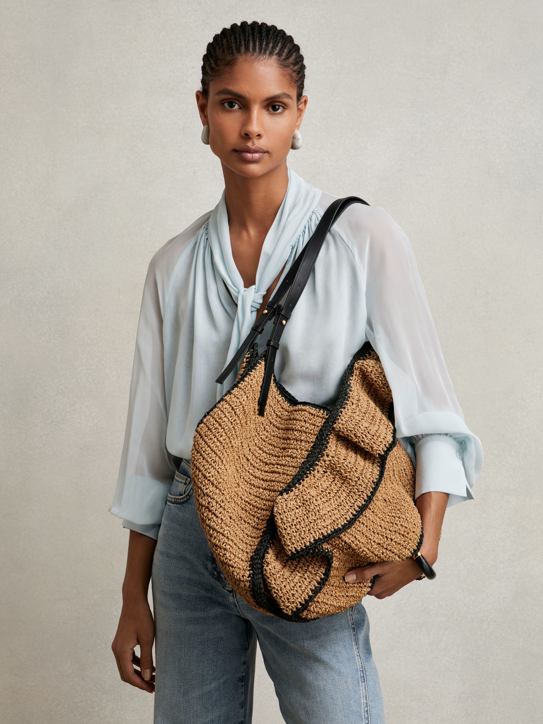 Raffia Ruffle Tote Bag in Natural