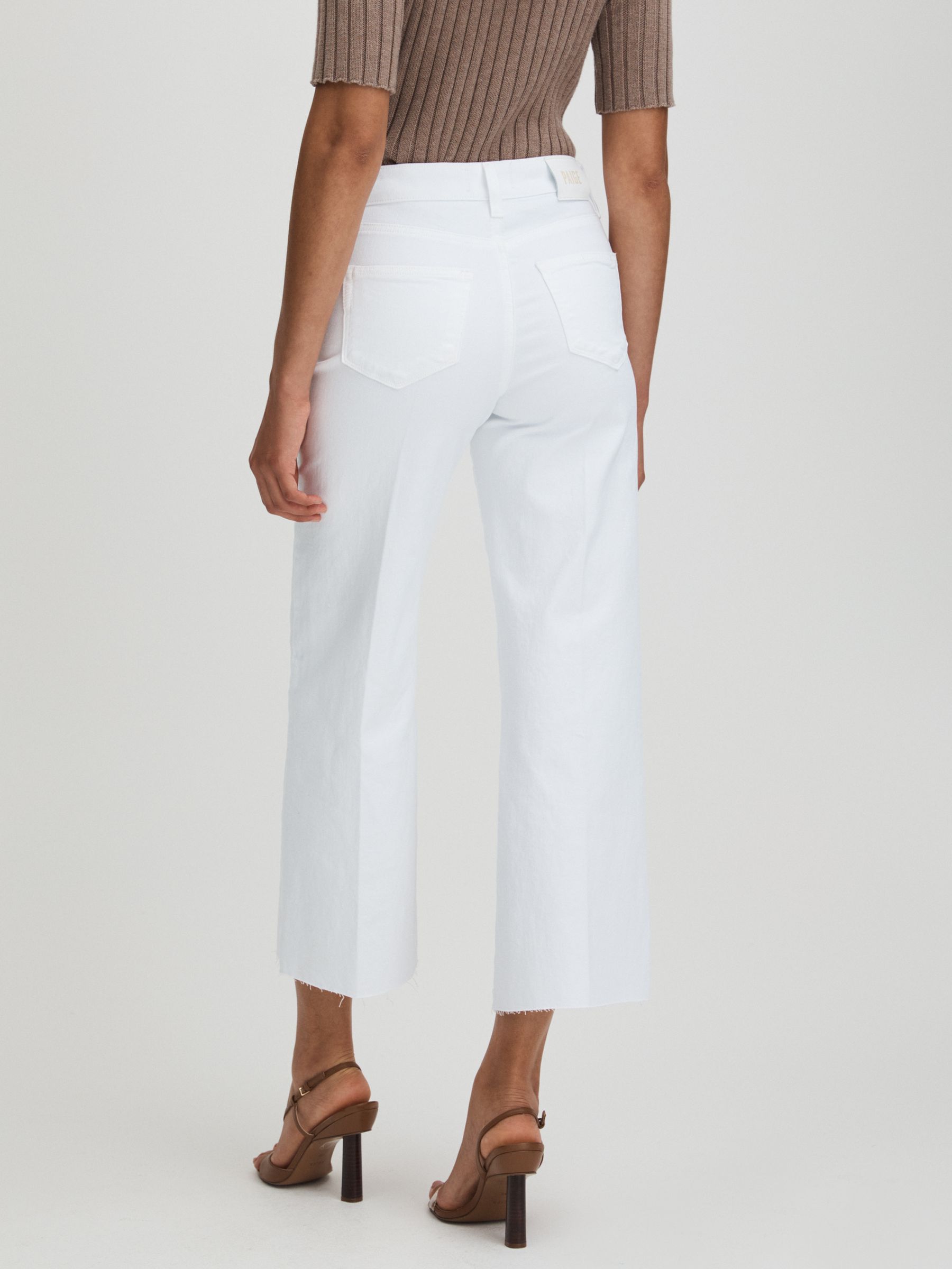 Paige Wide Leg Raw Hem Cropped Jeans in Crisp White