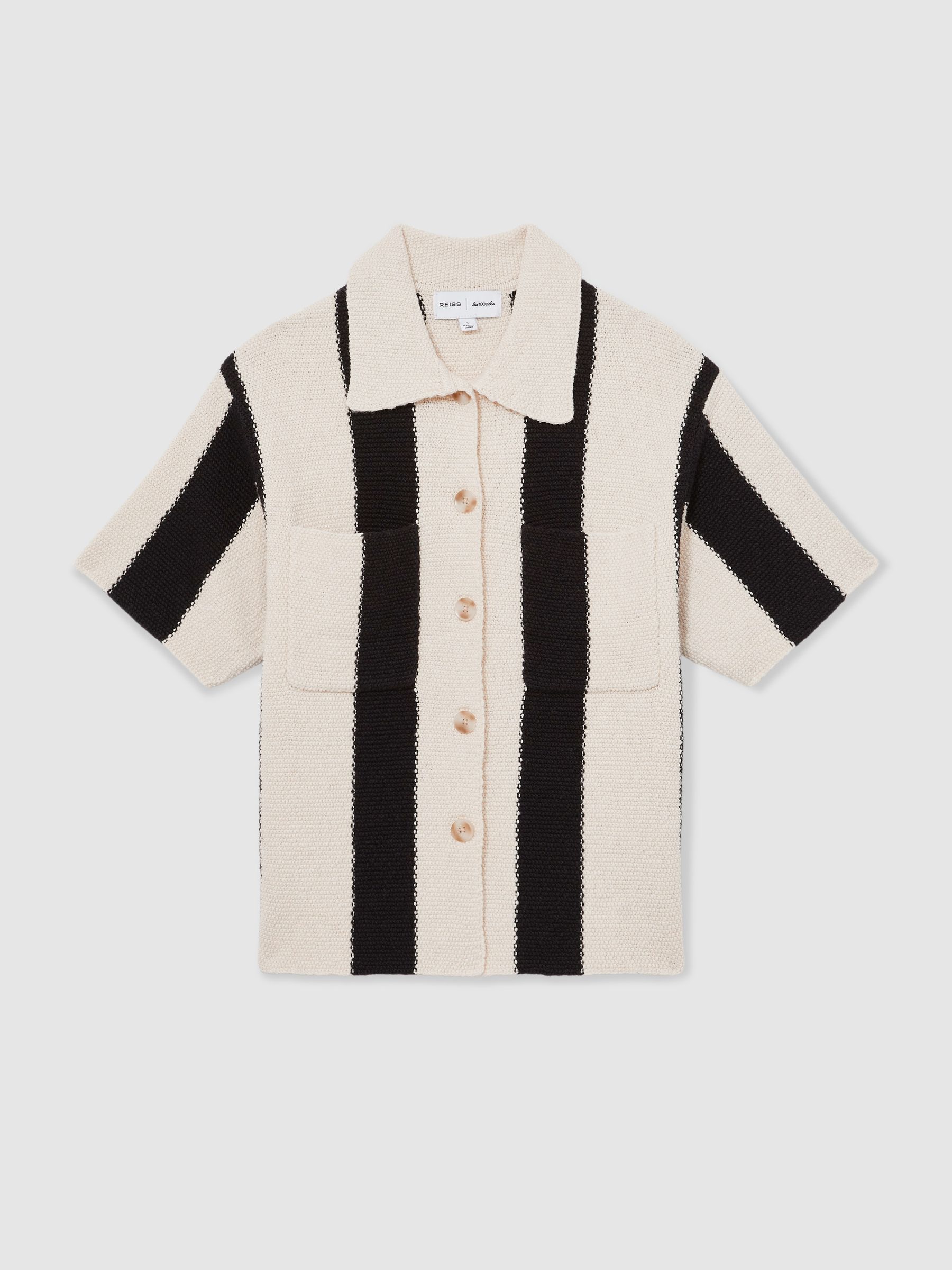 Reiss | Les 100 Ciels Stripe Knit Shirt in Black/Ivory