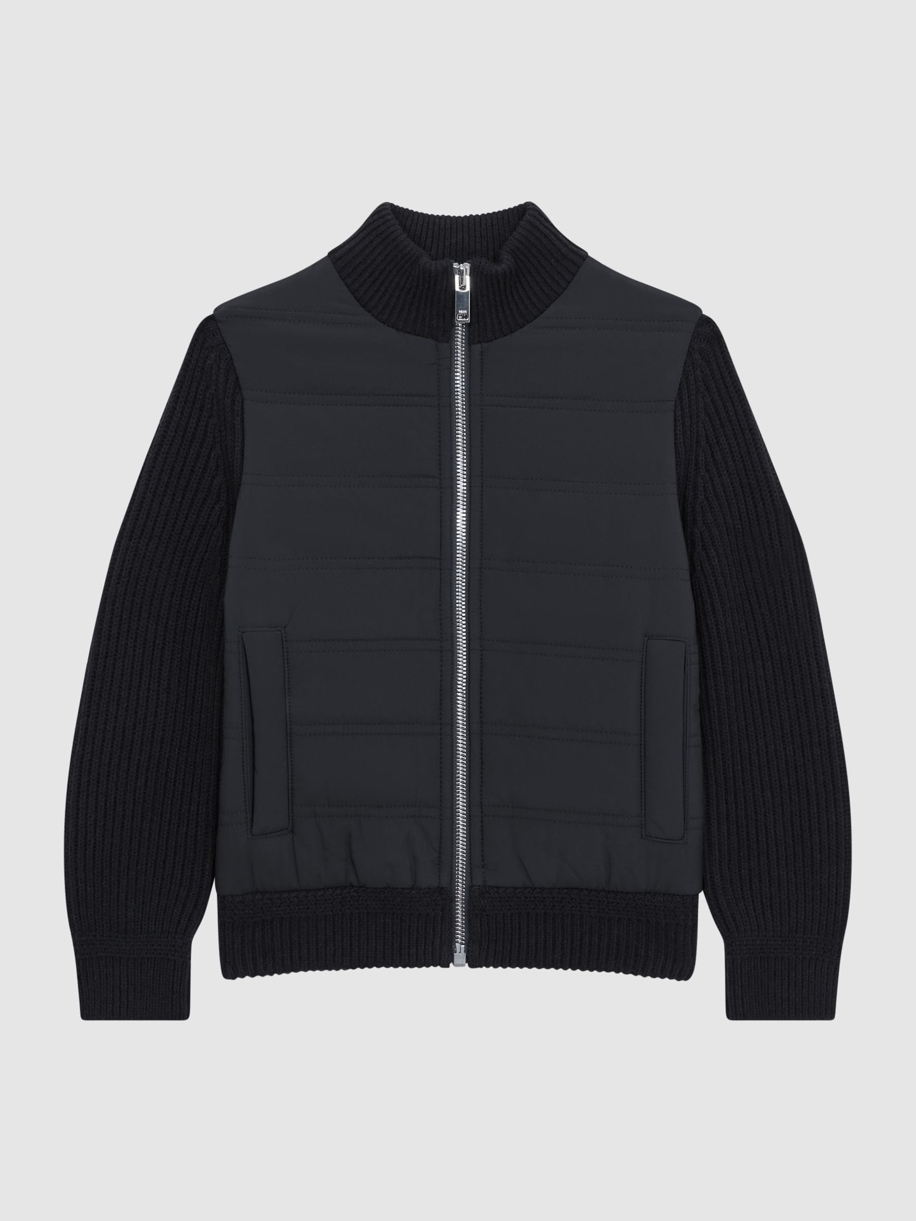 Junior Hybrid Zip Through Quilted Jacket in Navy