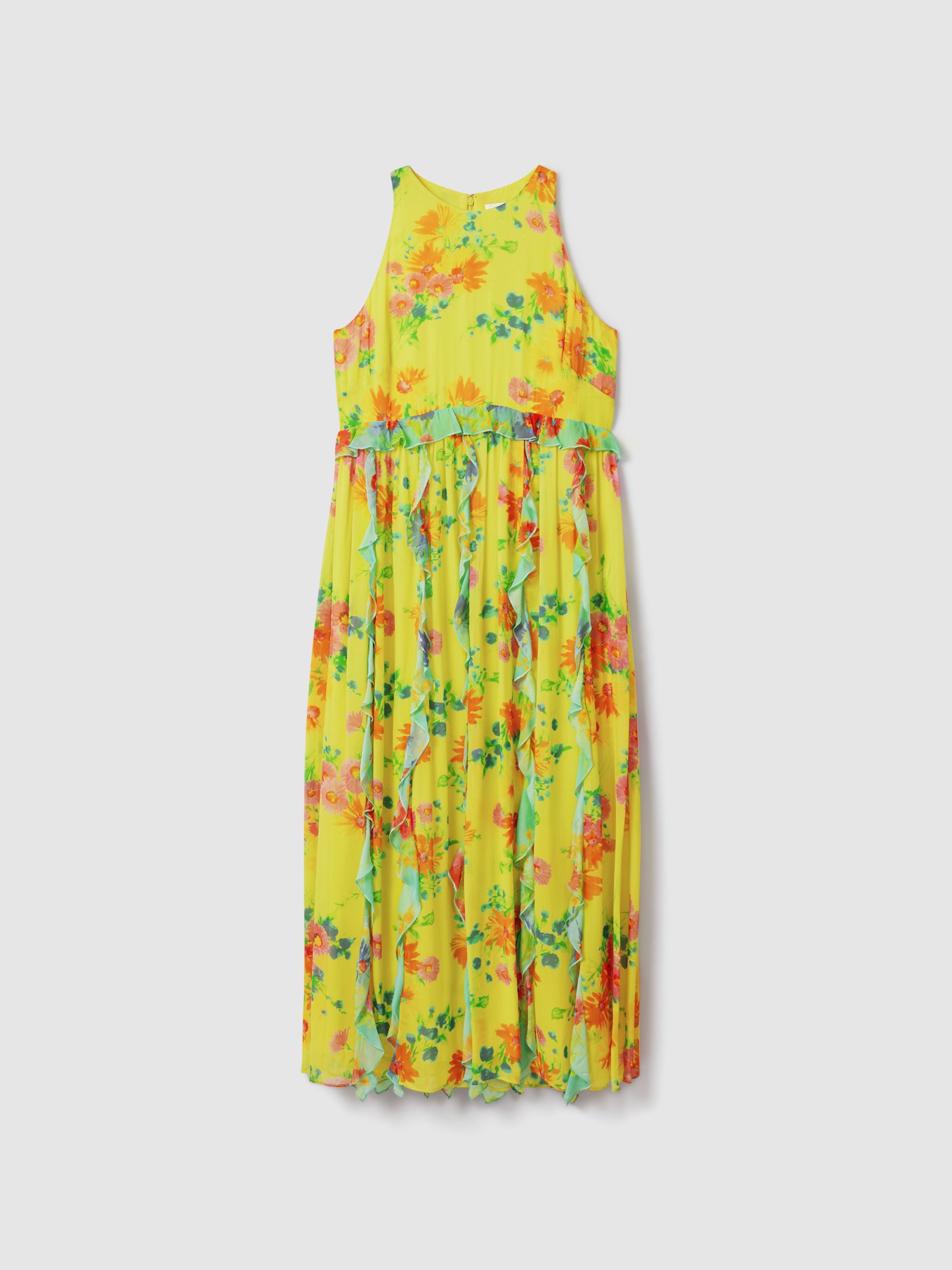 Florere Printed Ruffle Midi Dress in Lime