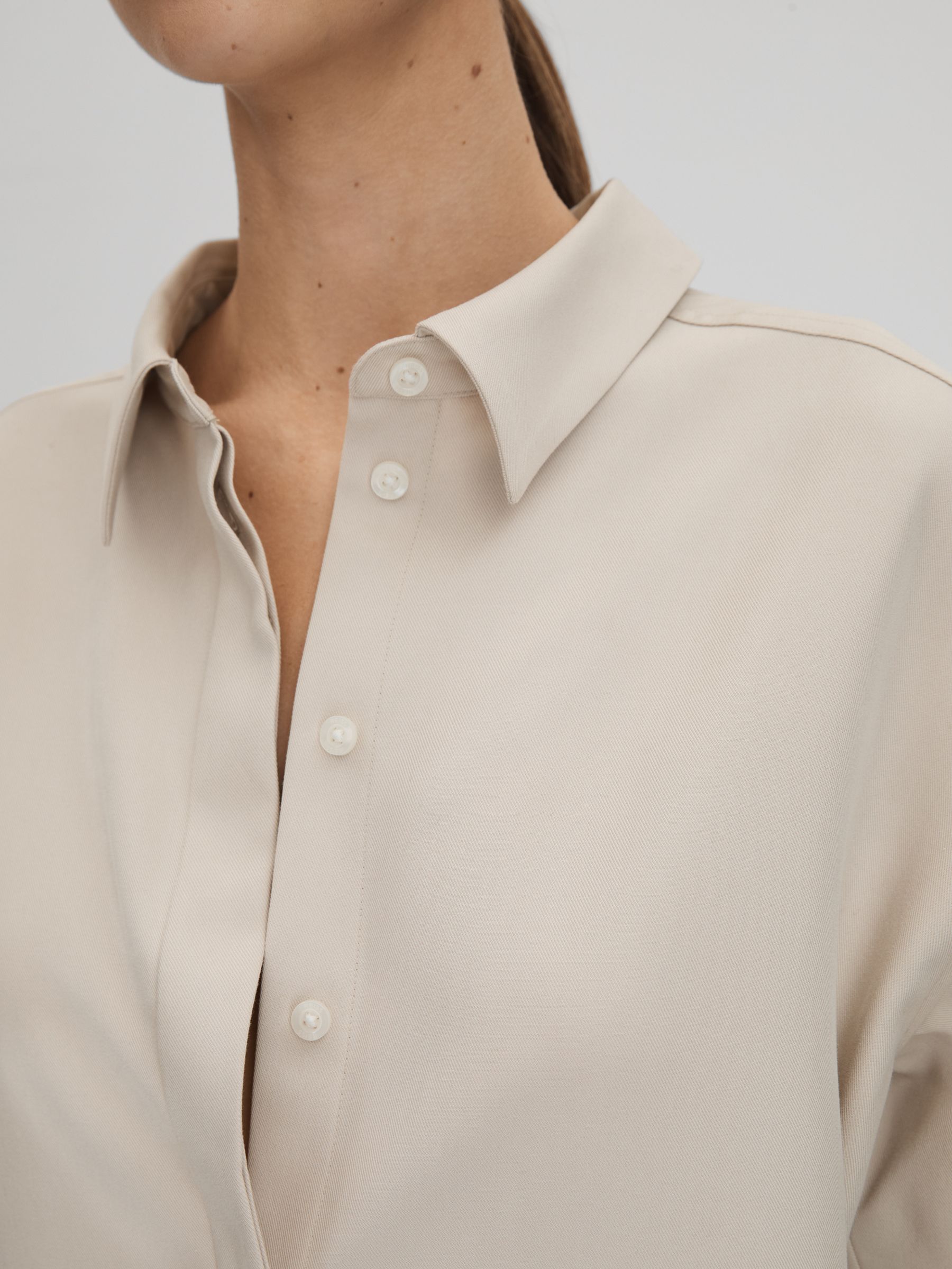 Split Hem Button-Through Shirt in Nude