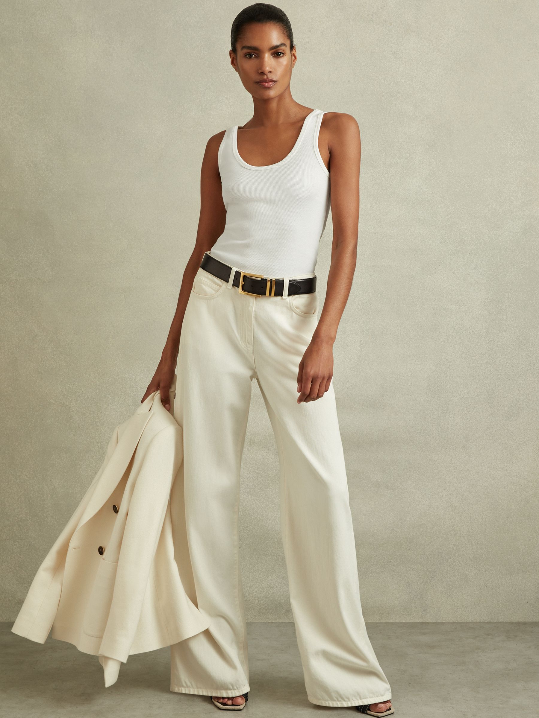 Stretch-Cotton Ribbed Vest in White