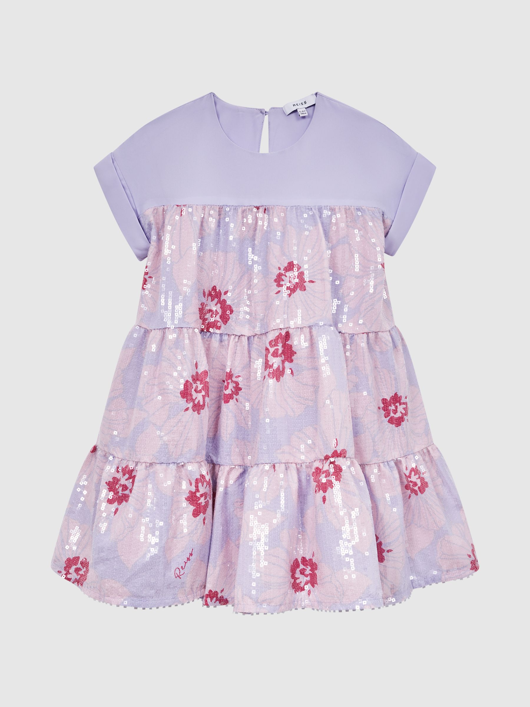 Sequin Print Tiered Dress in Lilac