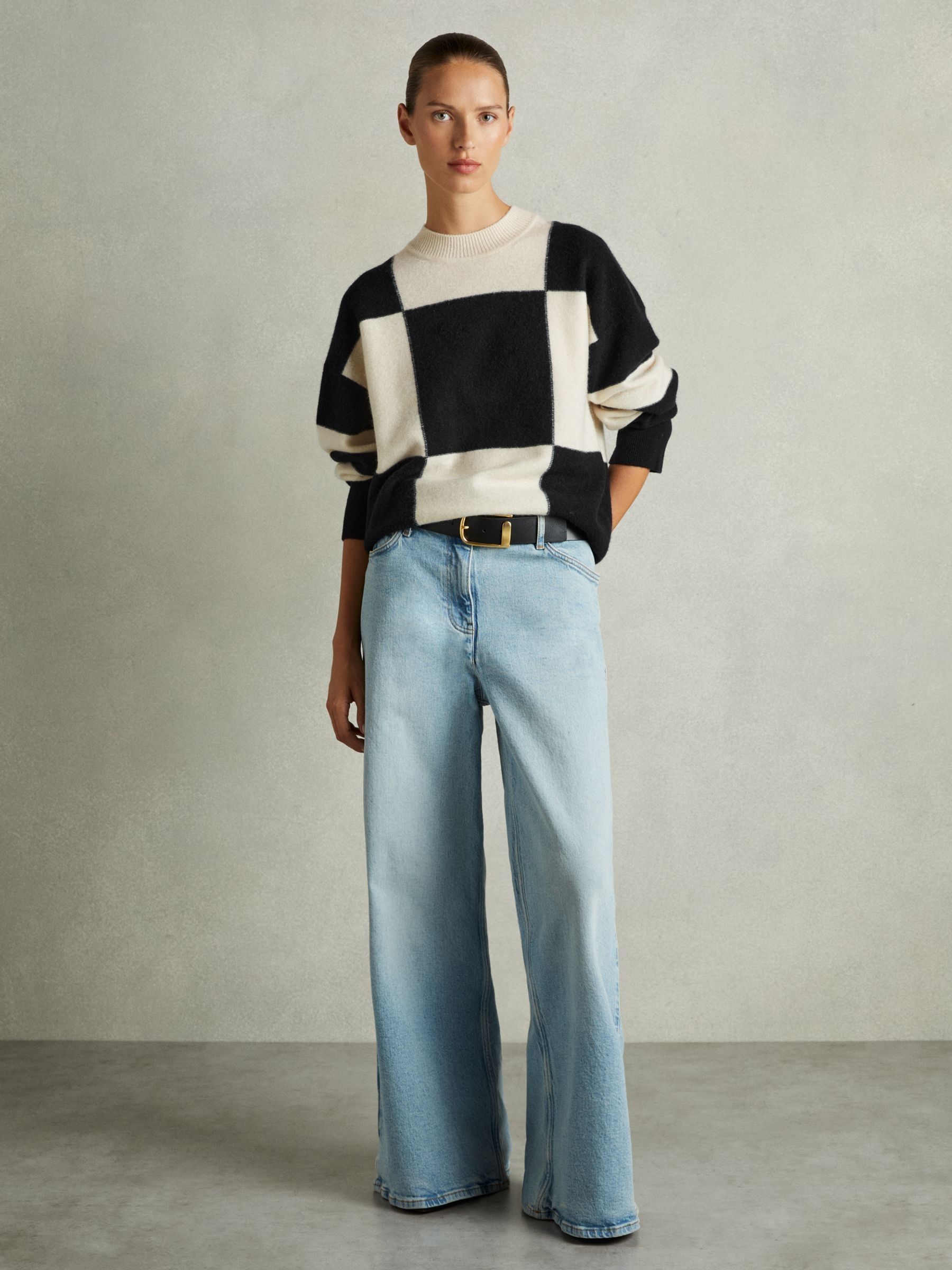 Wool-Cashmere Check-Intarsia Jumper in Black/White