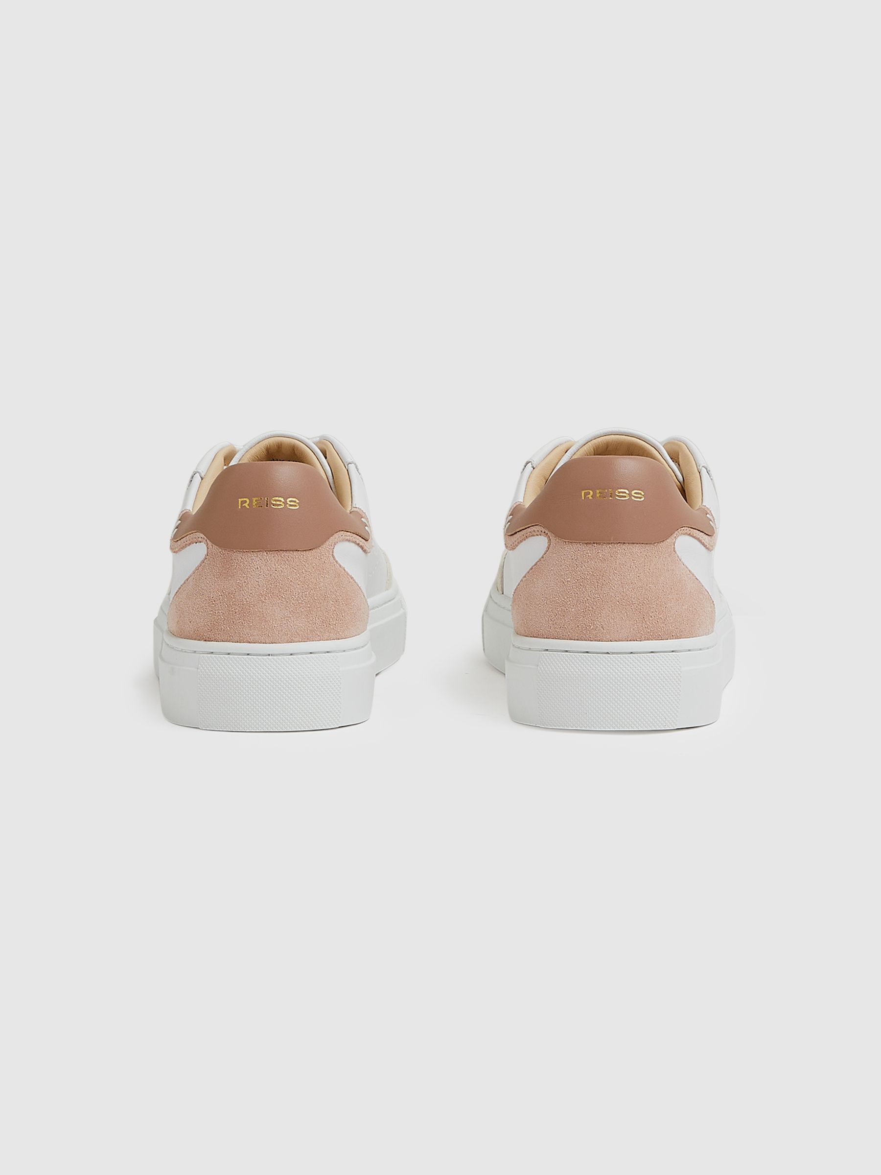 Leather Contrast Detail Trainers in White/Nude