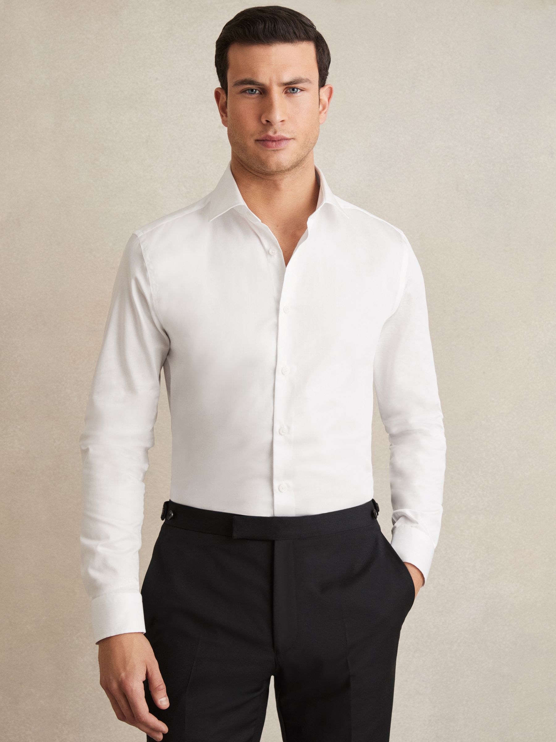 Regular Fit Cotton Sateen Shirt in White