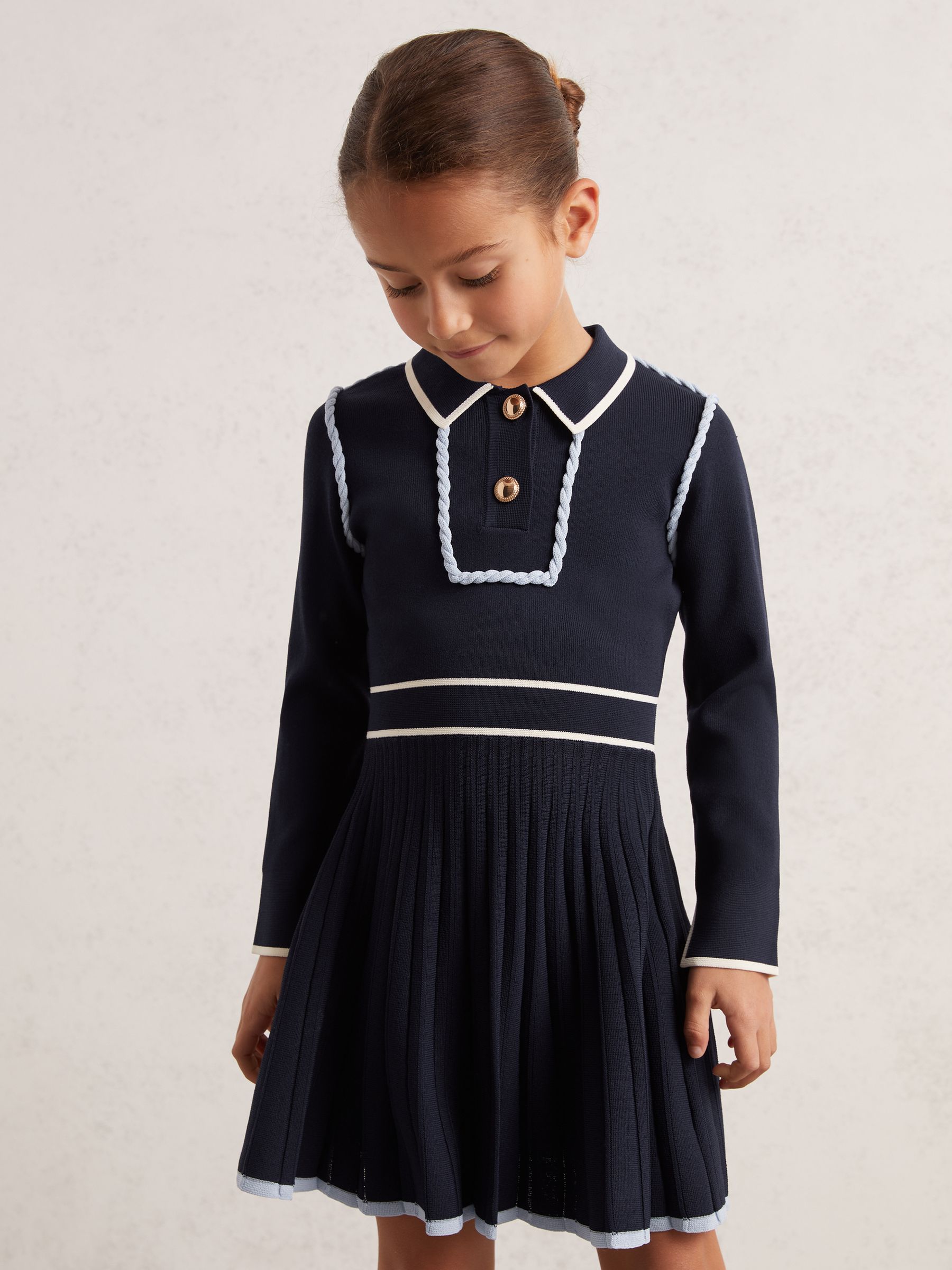 13-14 yrs Piped Knitted Skater Dress in Navy