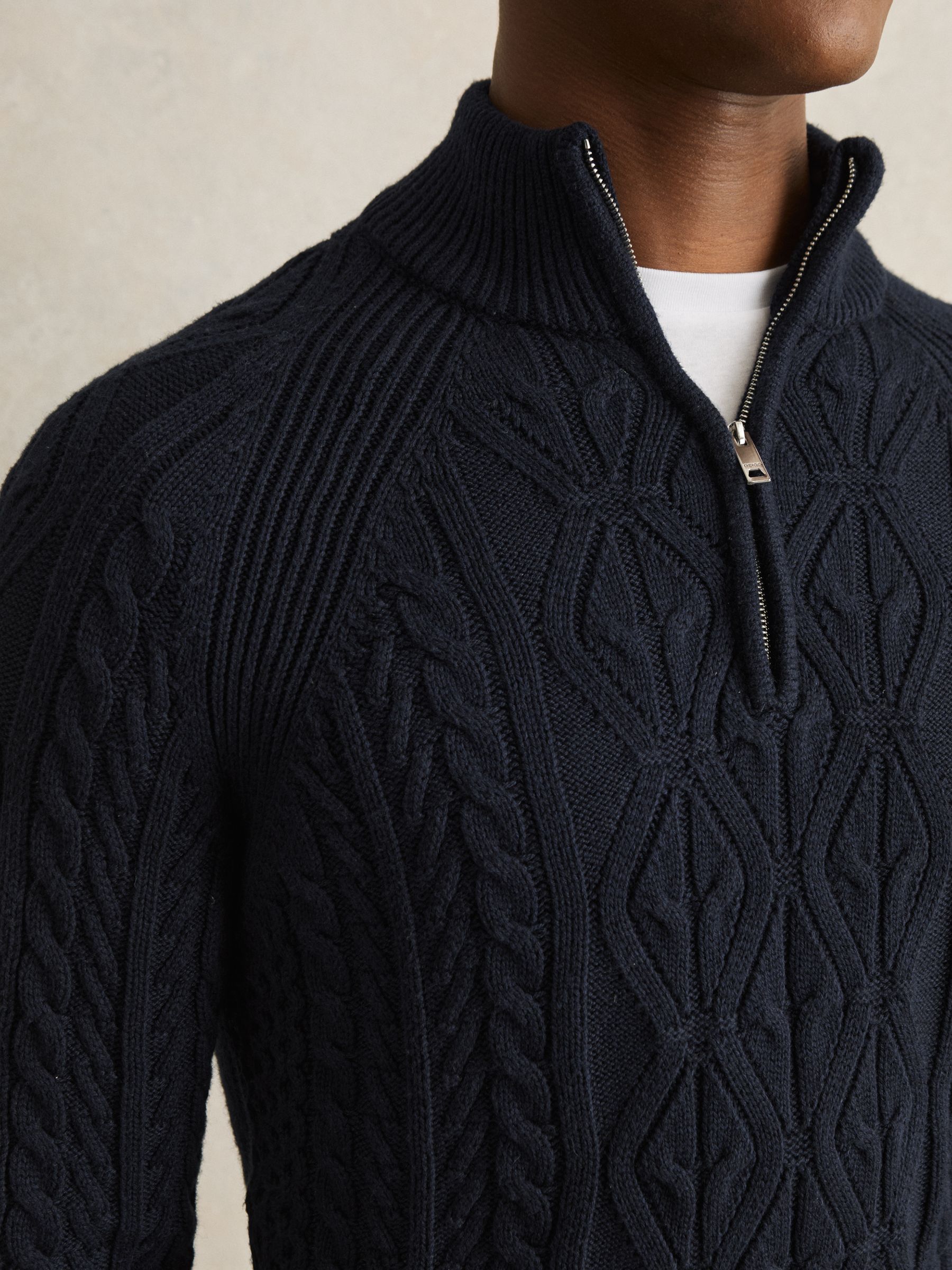 Cable-Knit Half-Zip Jumper in Navy