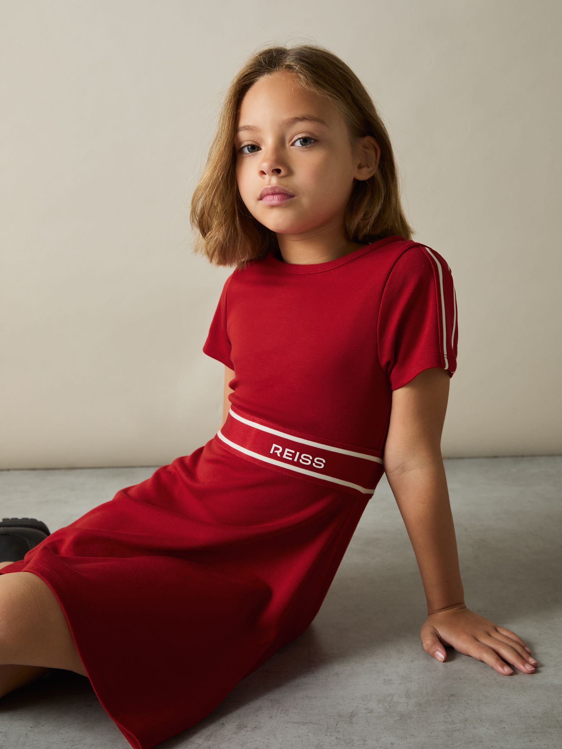 9-13 yrs Interlock-Jersey Logo-Waistband Dress in Red